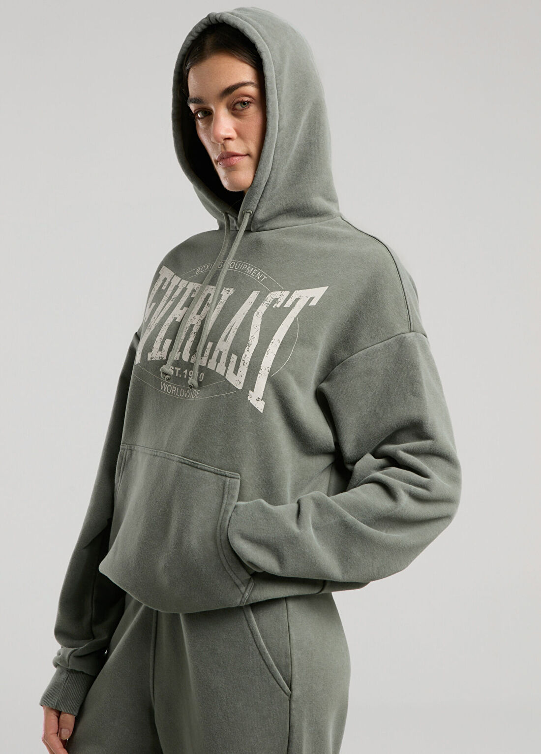 Everlast Authentic Boxing Wmn Haki Kapüşonlu Oversize Kadın Spor Sweatshirt görsel 2