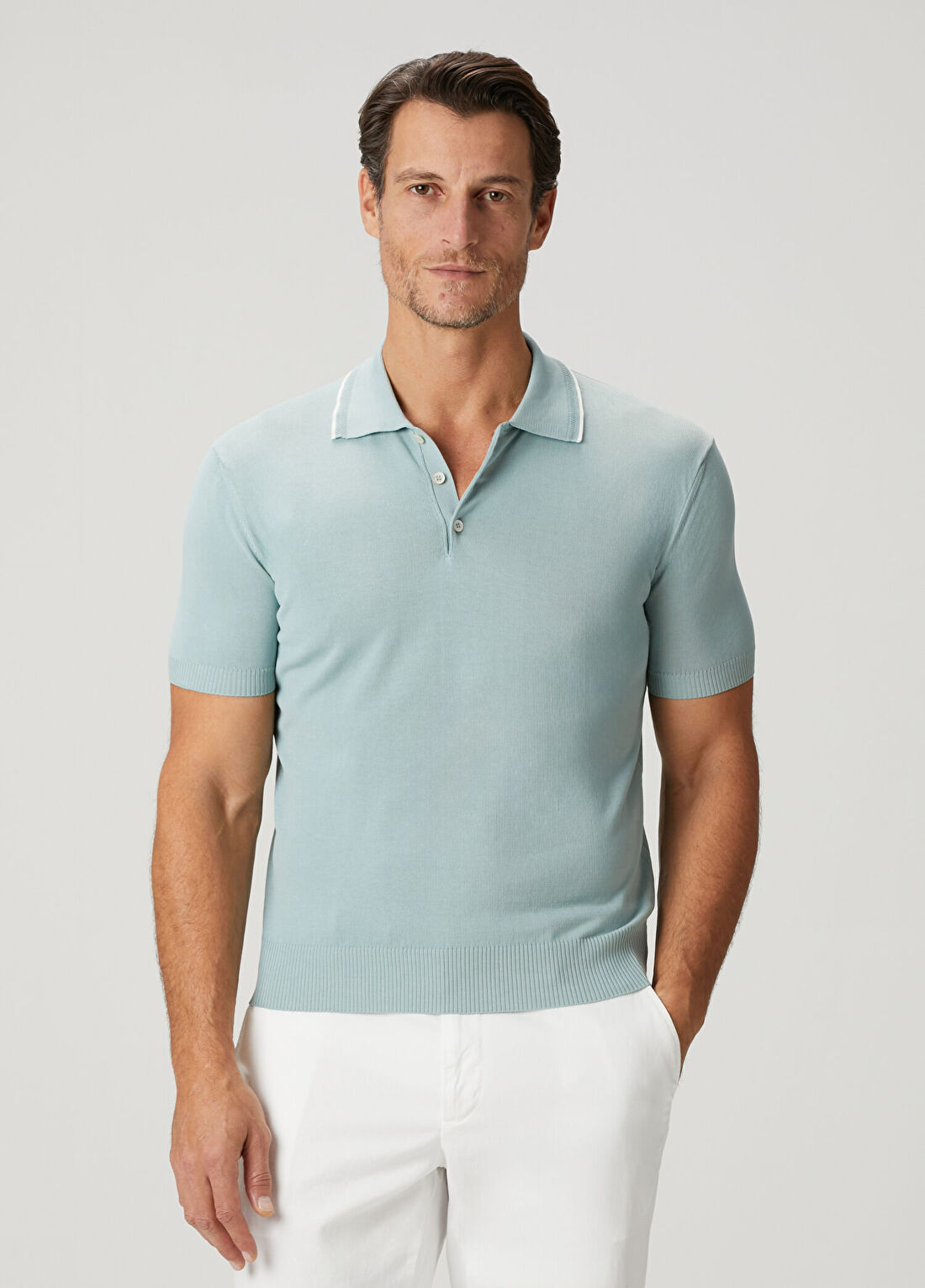 Canali Yeşil Polo Yaka Kısa Kollu Triko