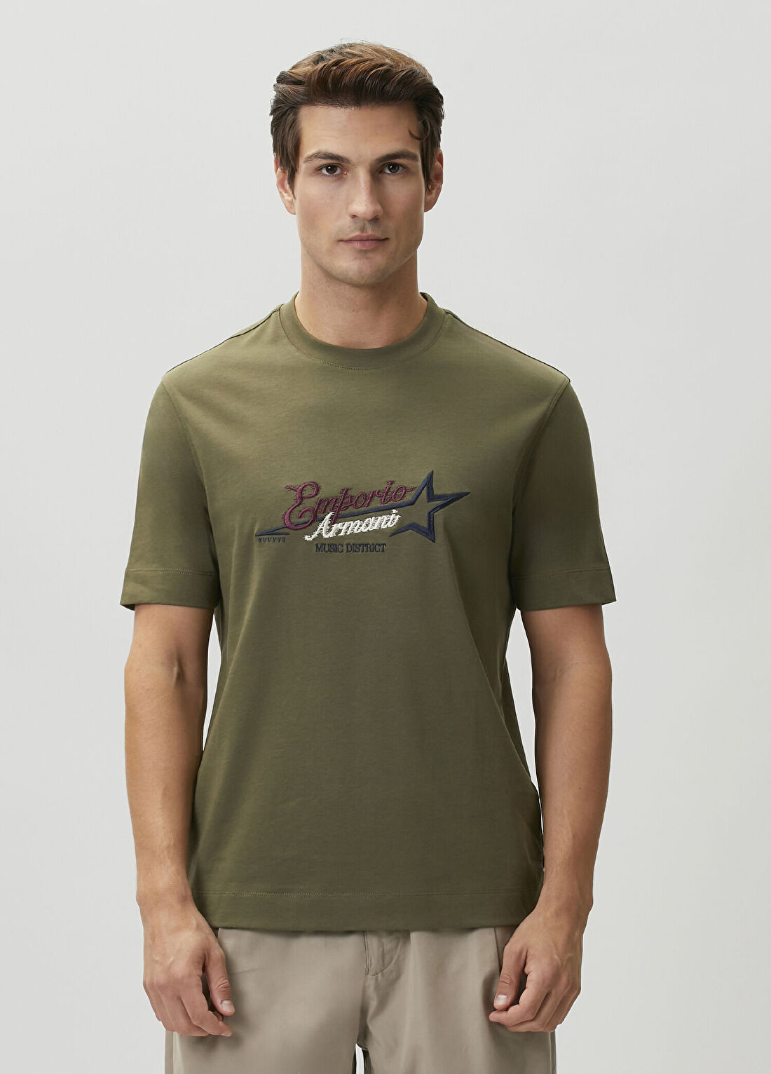 Emporio Armani Haki Logo Nakışlı T-shirt
