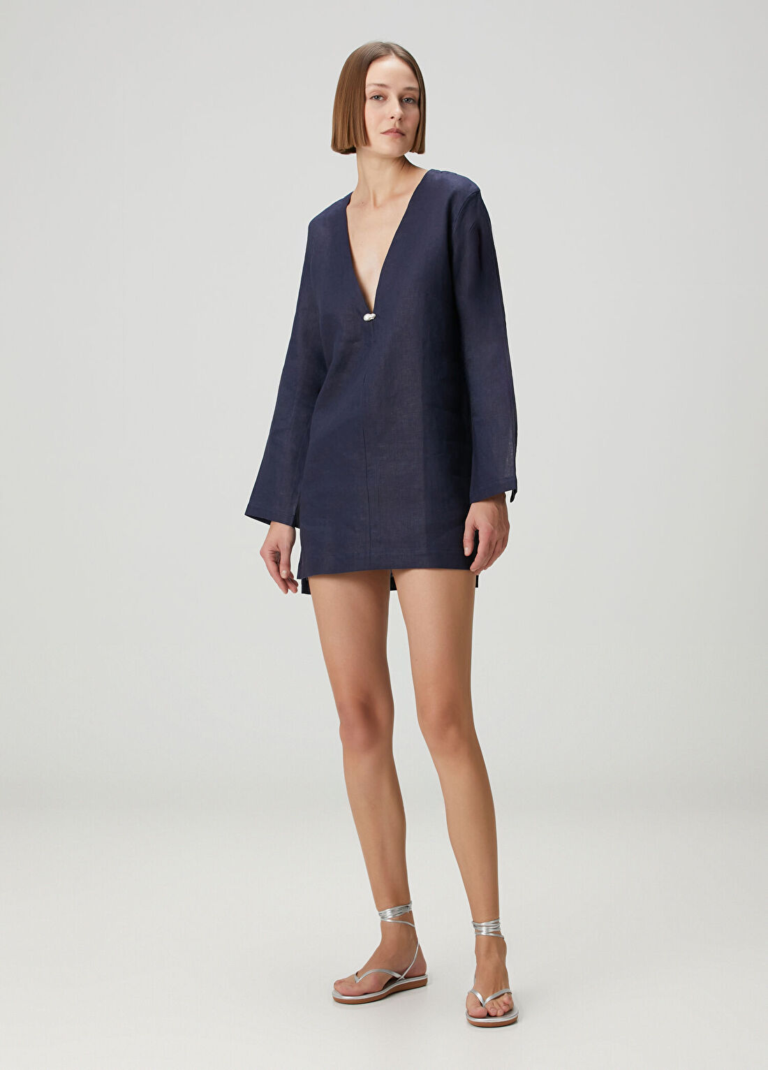 Sara Cristina Lacivert Keten Kaftan