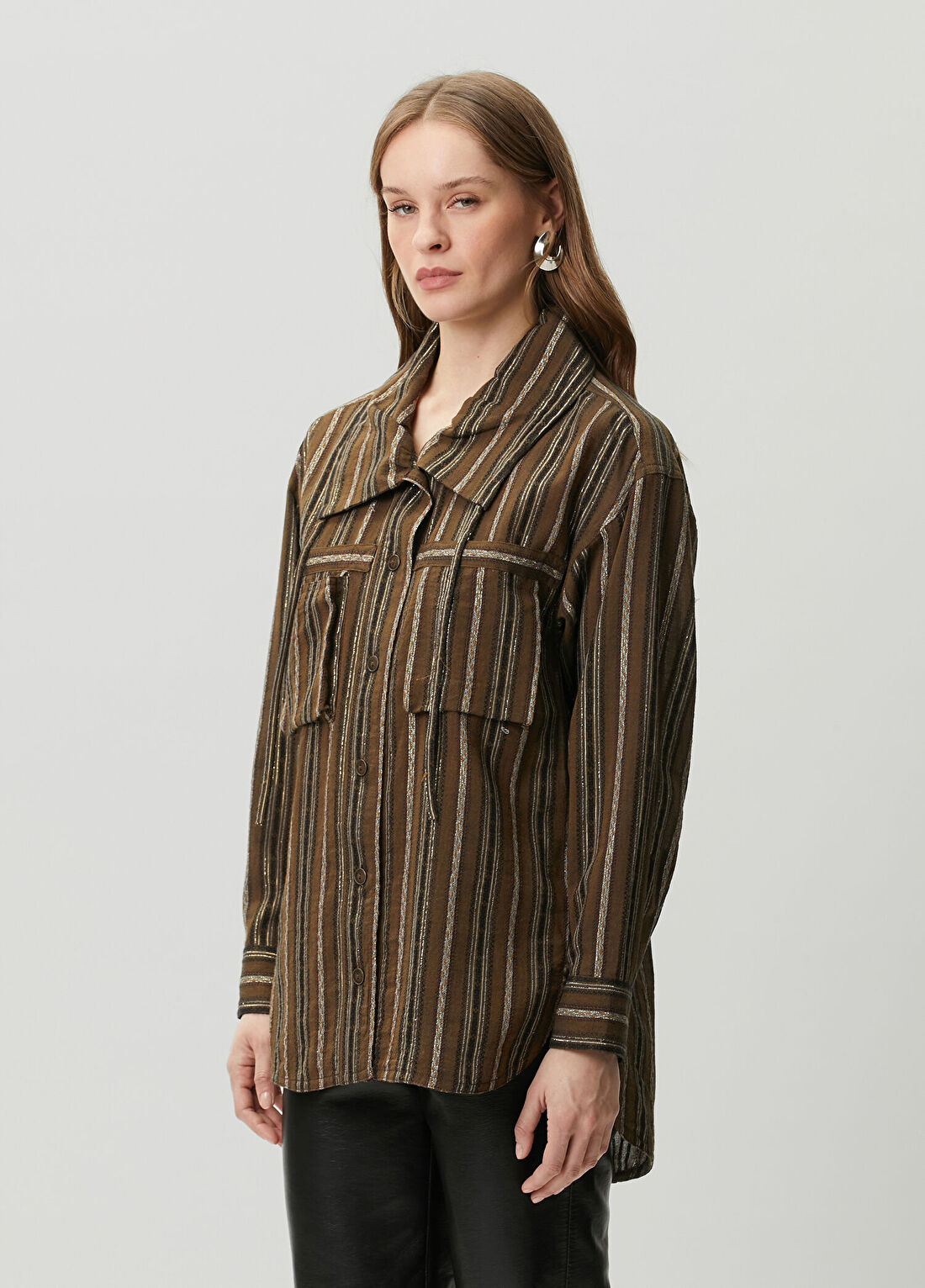 Isabel Marant Chelia Kahverengi Çizgili Gömlek görsel 3