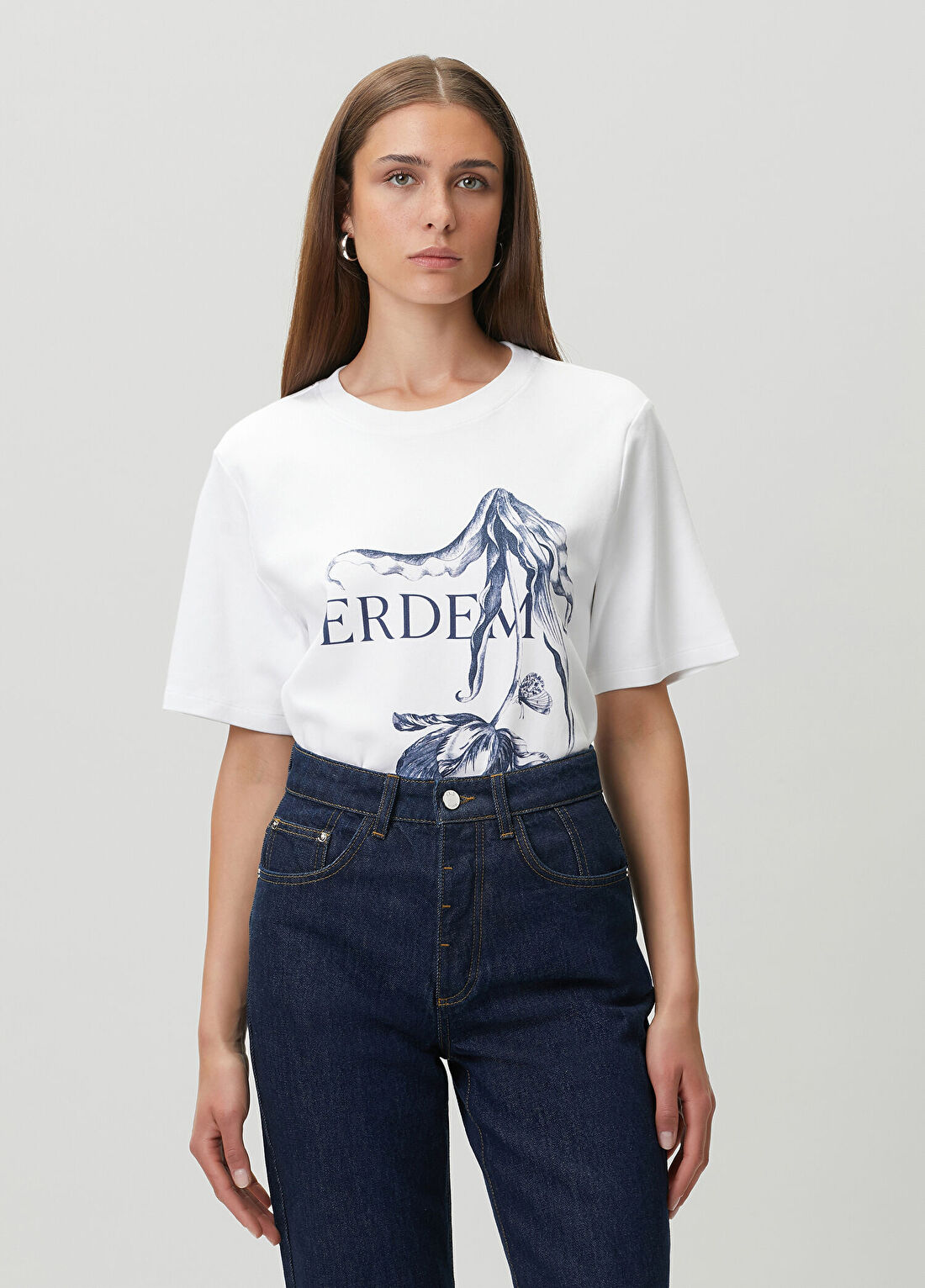 Erdem Mavi Beyaz Logo Baskılı T-shirt