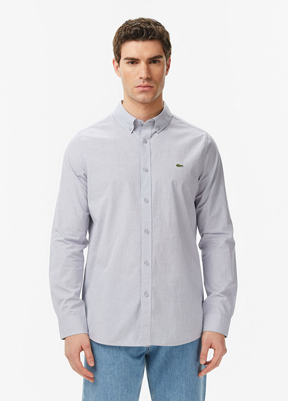 Lacoste Gri Pamuklu Slim Fit Uzun Kollu Erkek Gömlek
