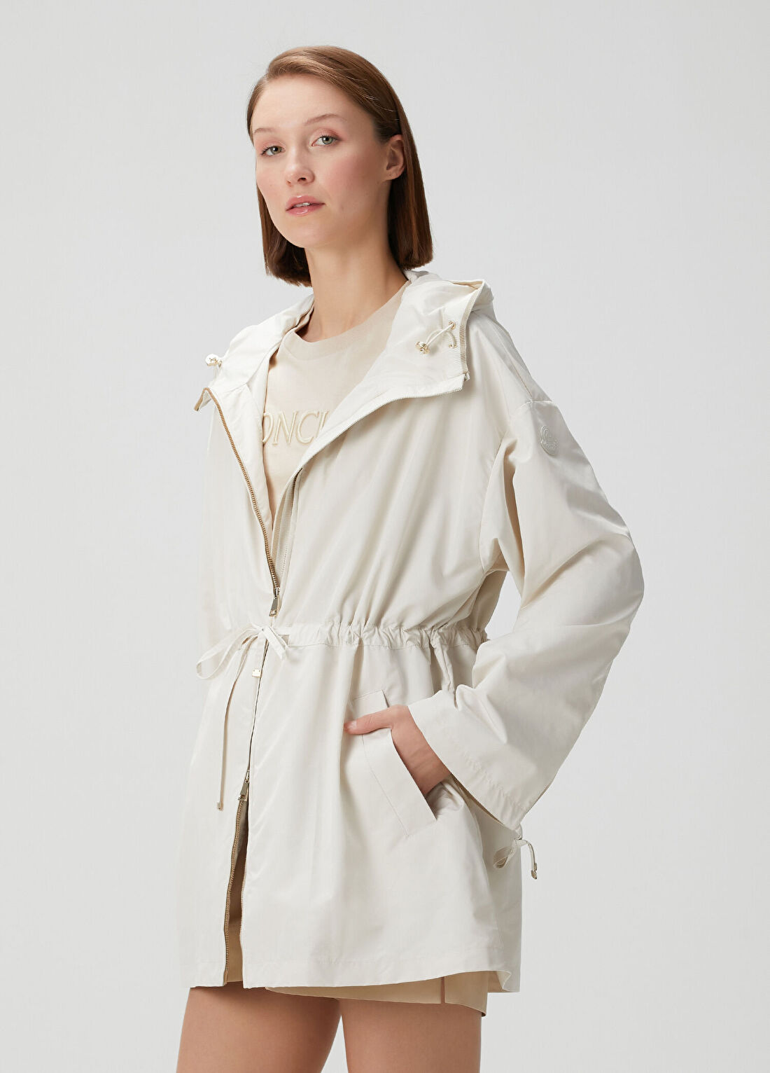 Moncler Saverne Krem Kapüşonlu Ceket