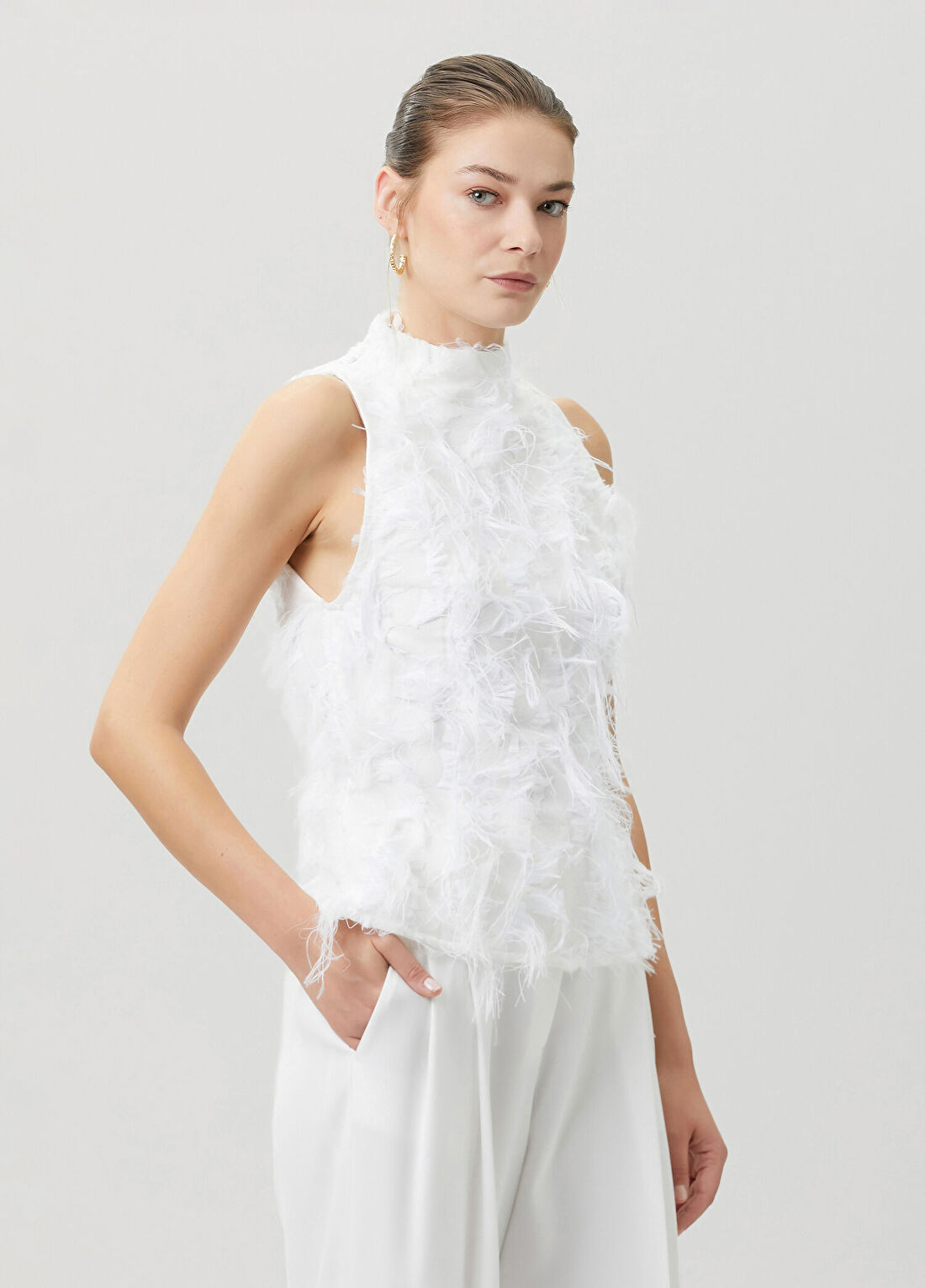 La Collection Morgane Beyaz Püsküllü Bluz