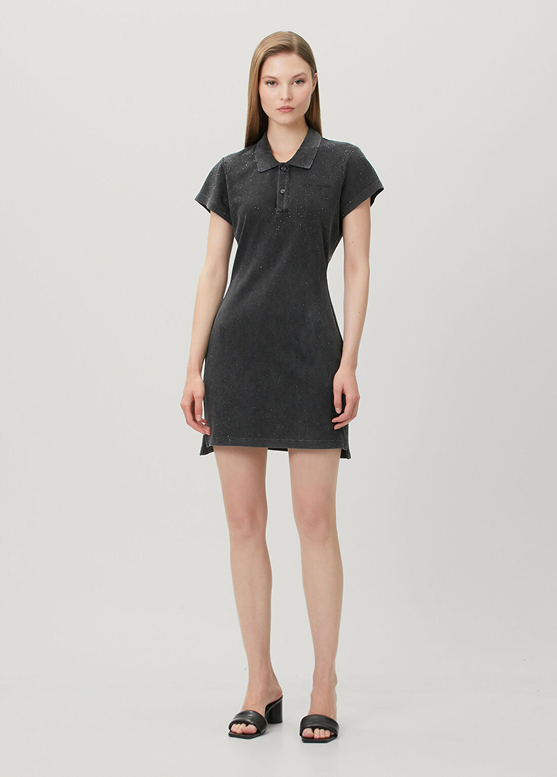 Alexander Wang Antrasit Taşlı Mini Polo Elbise