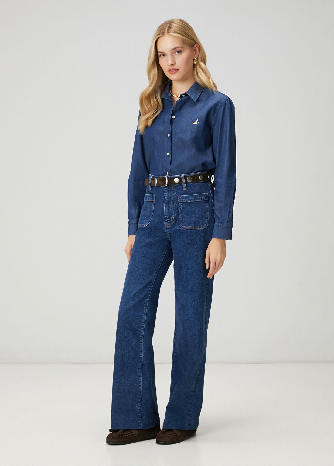 Beymen Club Koyu Mavi Basic Denim Gömlek görsel 3