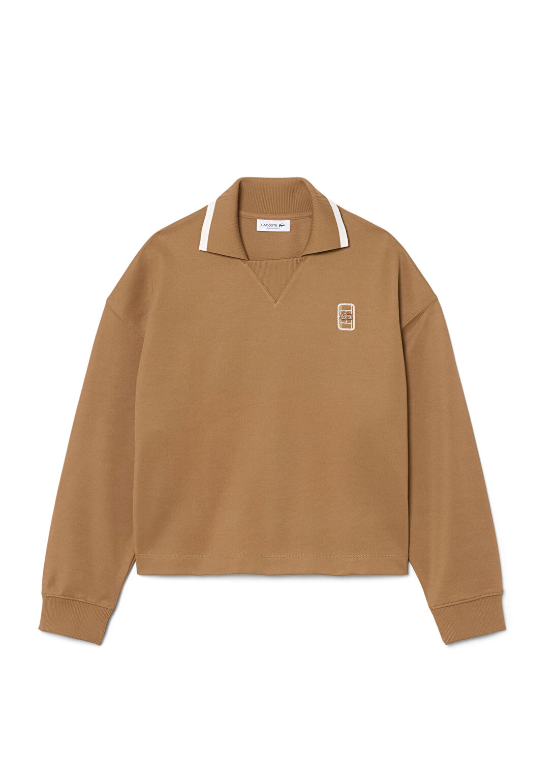 Lacoste Kahverengi Polo Yaka Oversize Fit Uzun Kollu Kadın Sweatshirt görsel 4