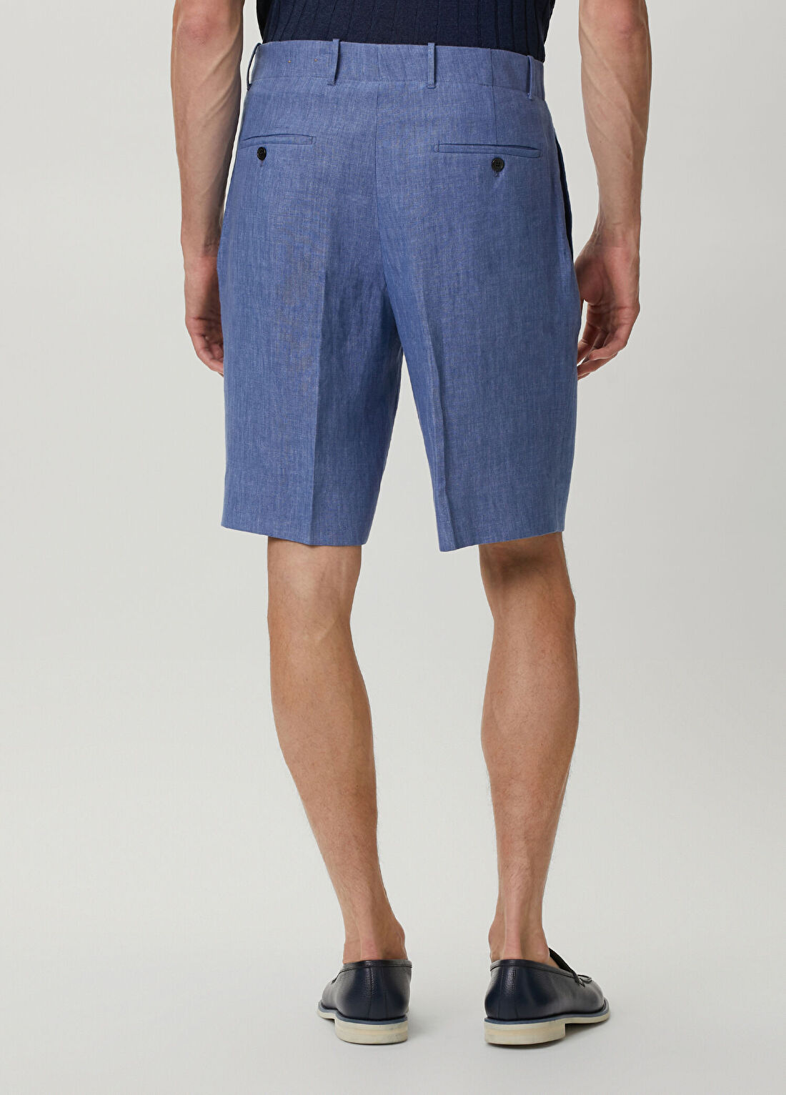 Slowear Mavi Pilili Keten Bermuda görsel 3