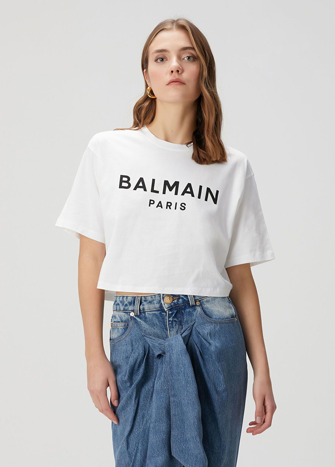 Balmain Beyaz Logo Baskılı T-shirt