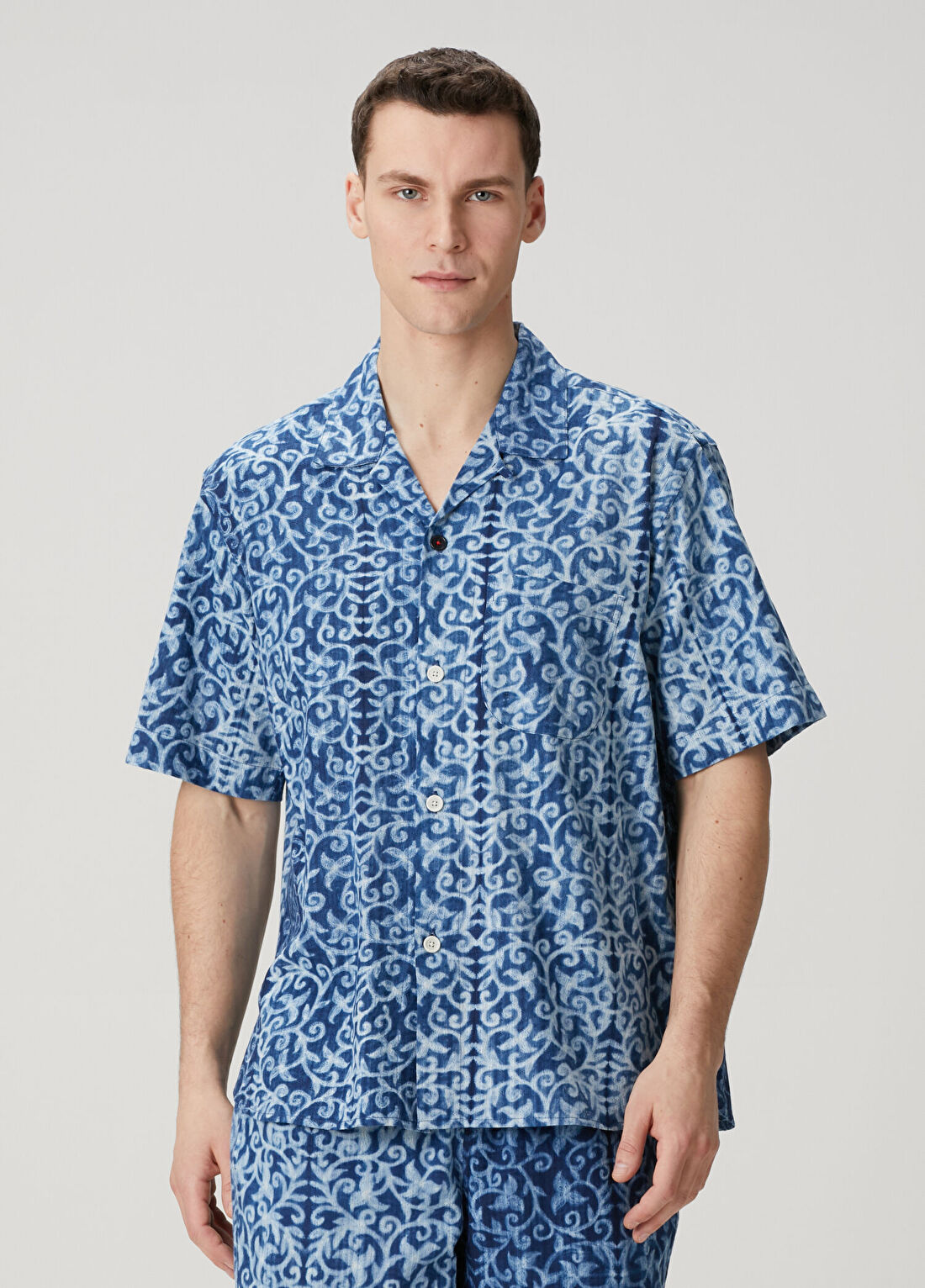 Kardo Ronen Indigo Batik Desenli Kısa Kollu Gömlek