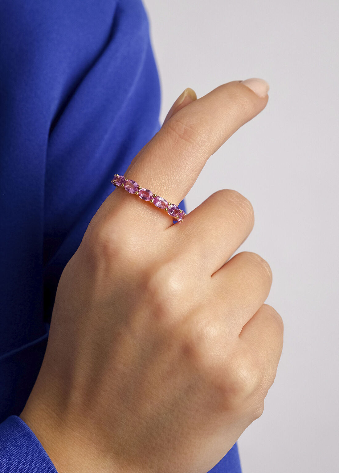 Aspendos Jewellery Pembe Safir Taşlı 18 Ayar Yeşil Altın Kadın Yüzük görsel 2