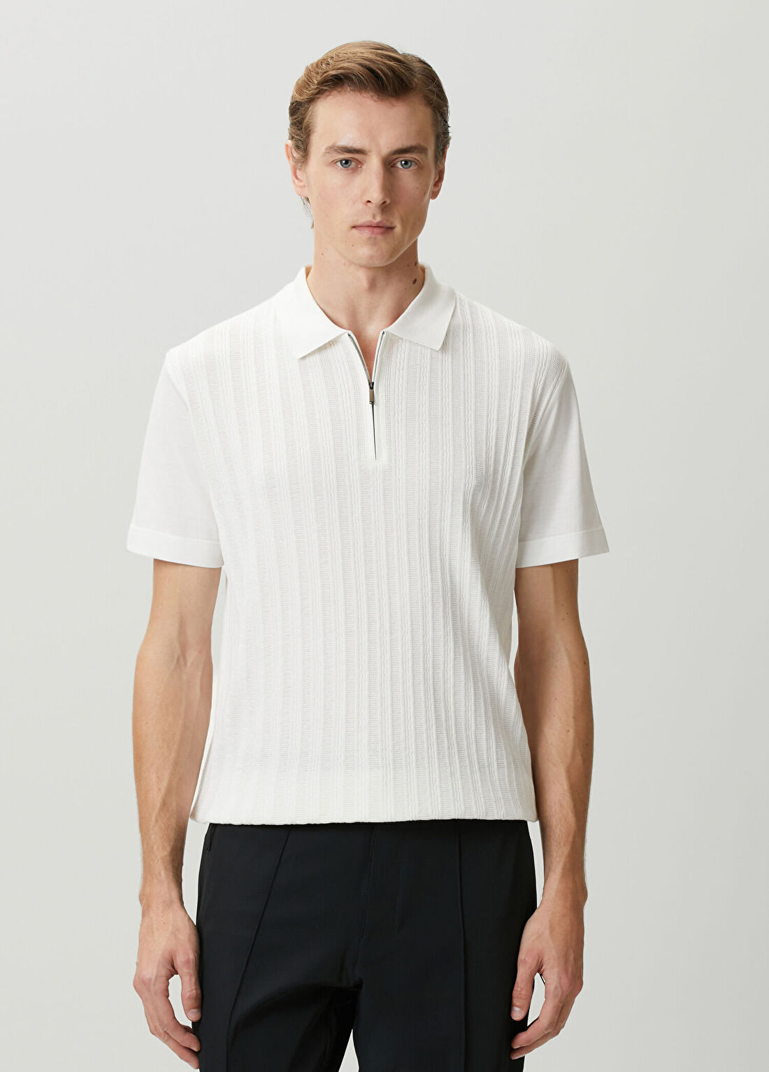 Boss Beyaz Örgülü Polo T-shirt