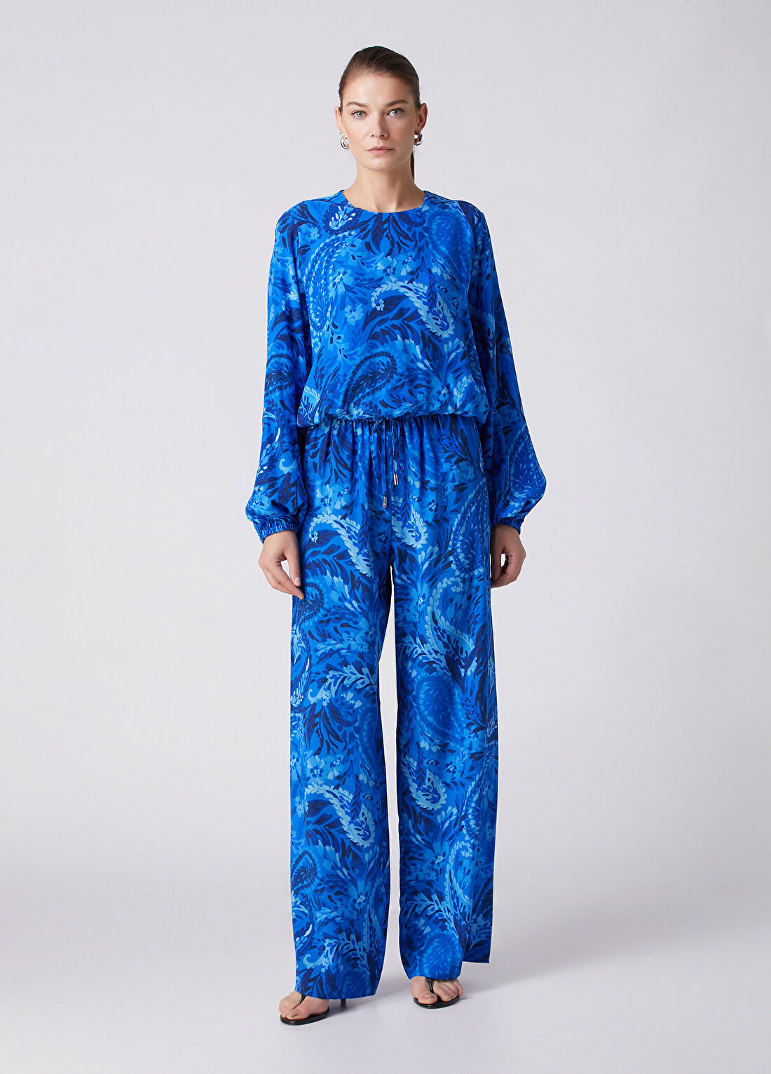 Beymen Collection Mavi Şal Desenli İpek Pantolon