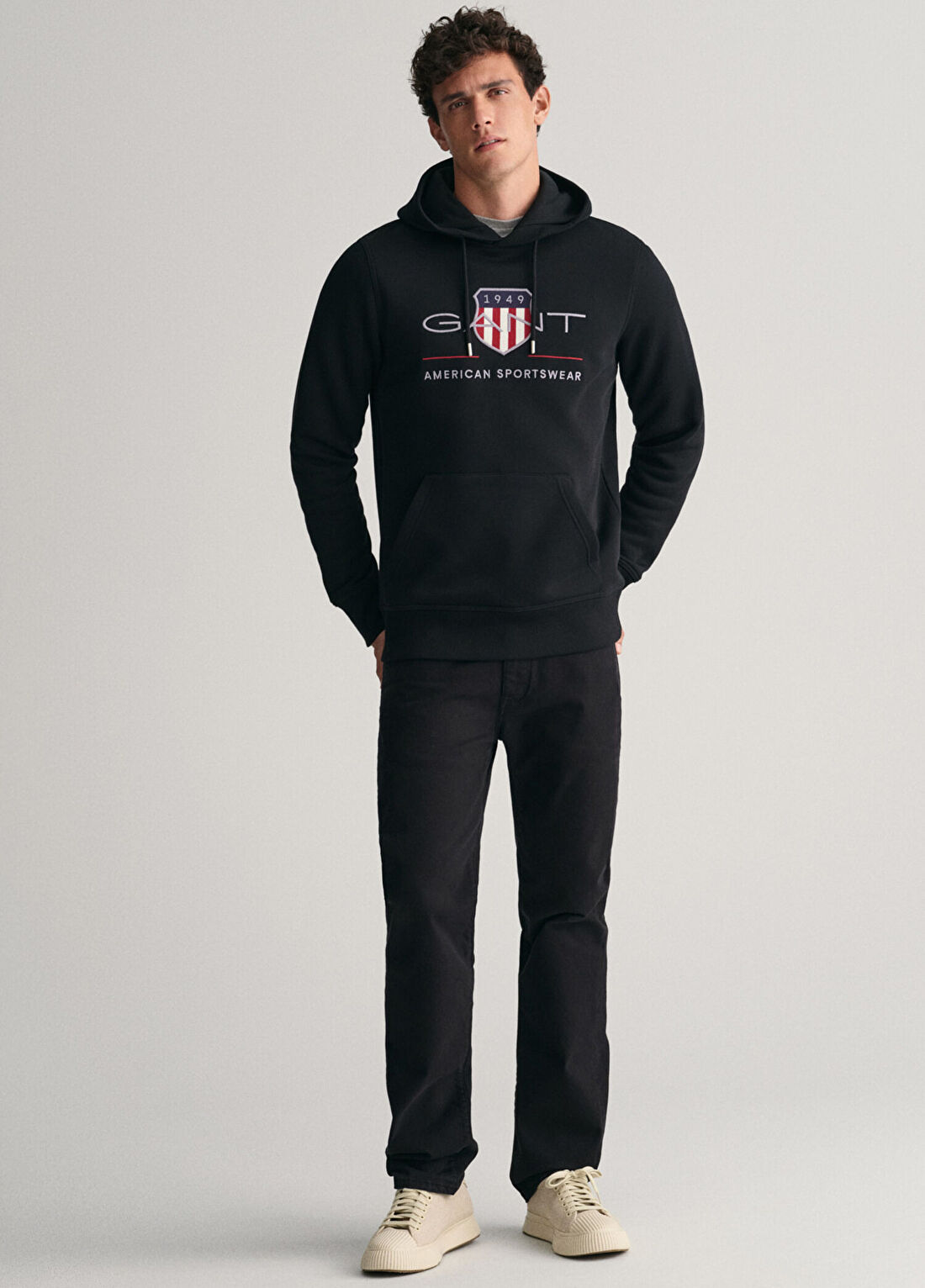 Gant Siyah Logolu Kapüşonlu Regular Fit Erkek Sweatshirt görsel 4
