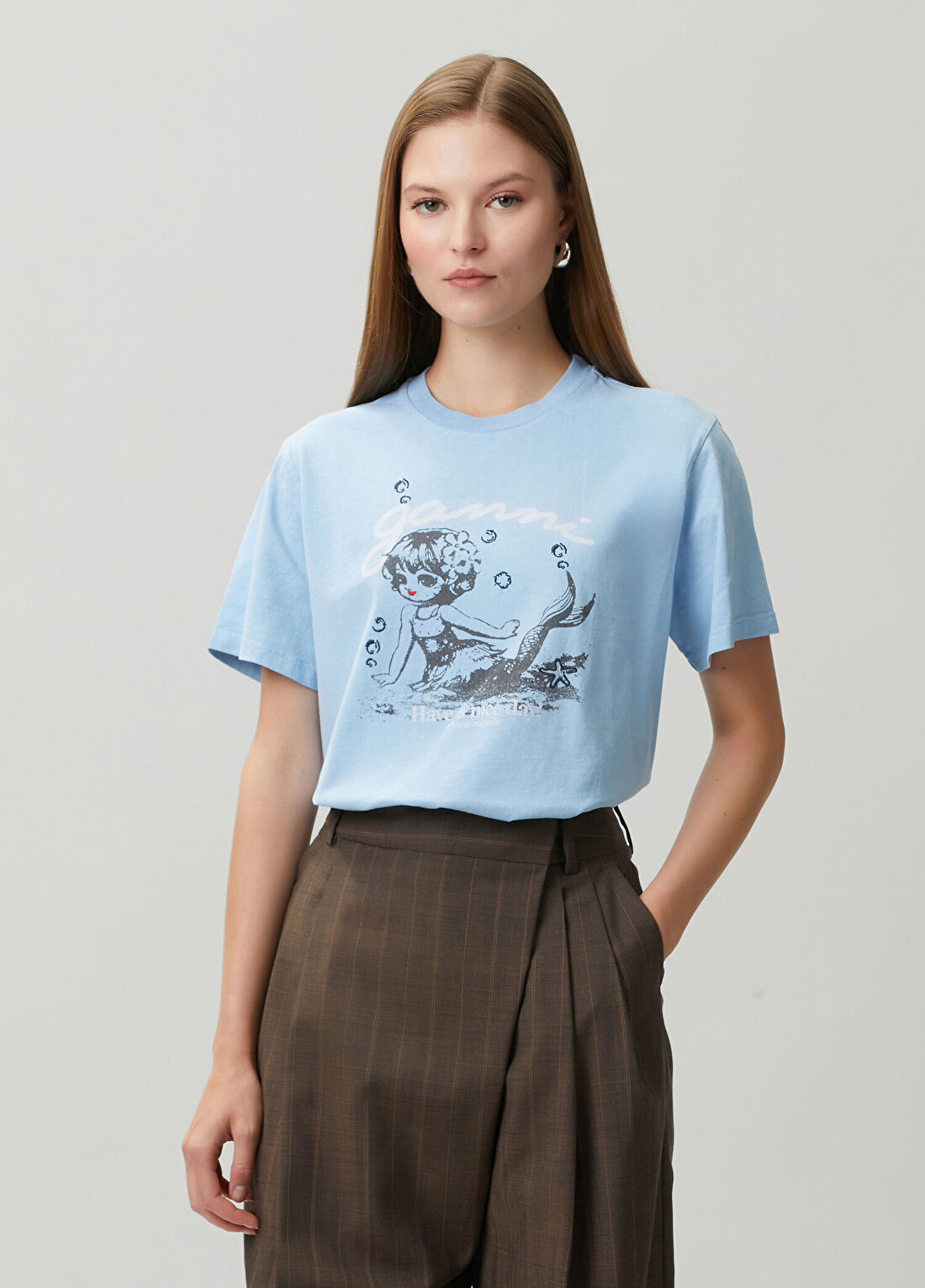 Ganni Mavi Logolu T-shirt