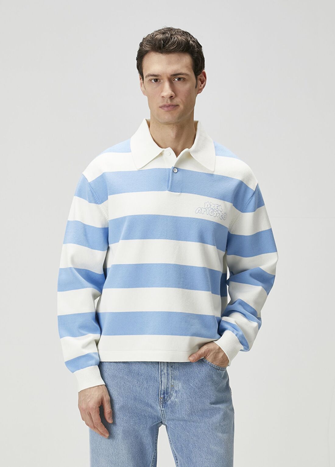 Axel Arigato Rey Açık Mavi Polo Yaka Yün Sweatshirt