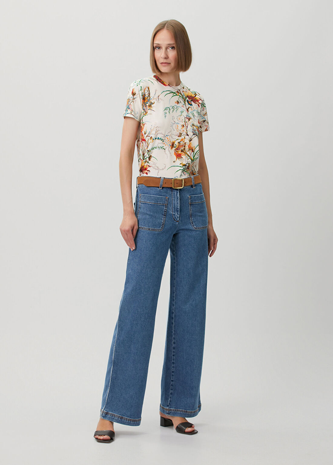Etro Ekru Çiçekli T-shirt görsel 2