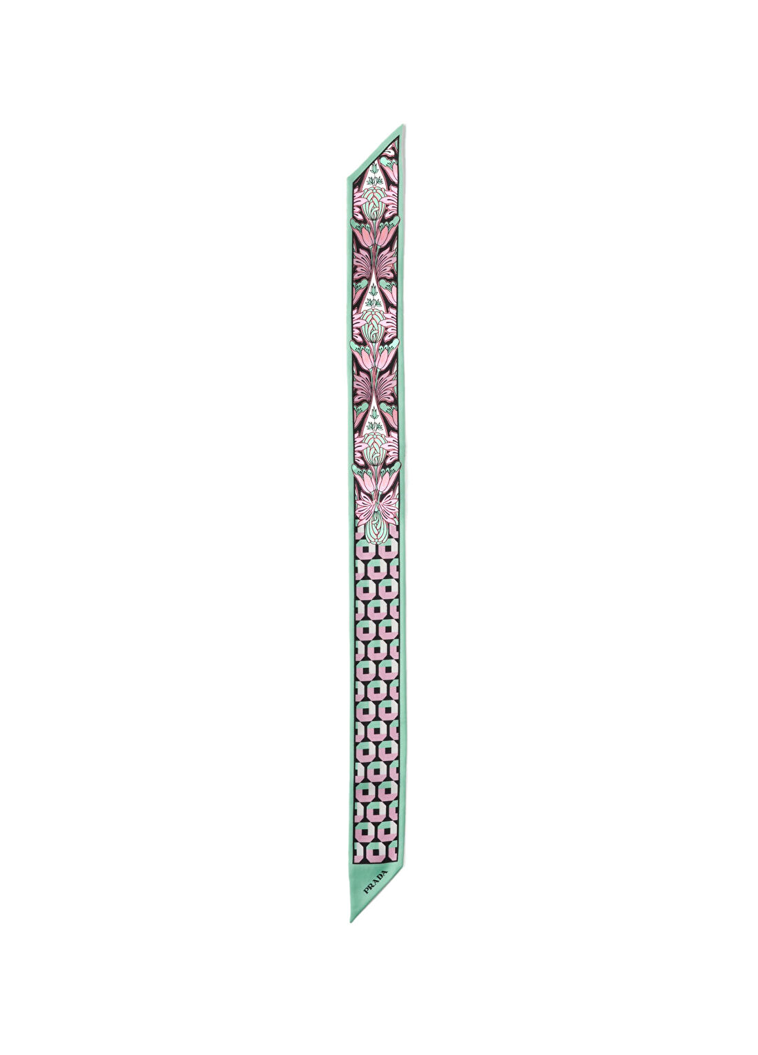 Prada Yeşil İpek Desenli Twill İnce Kadın Fular görsel 2