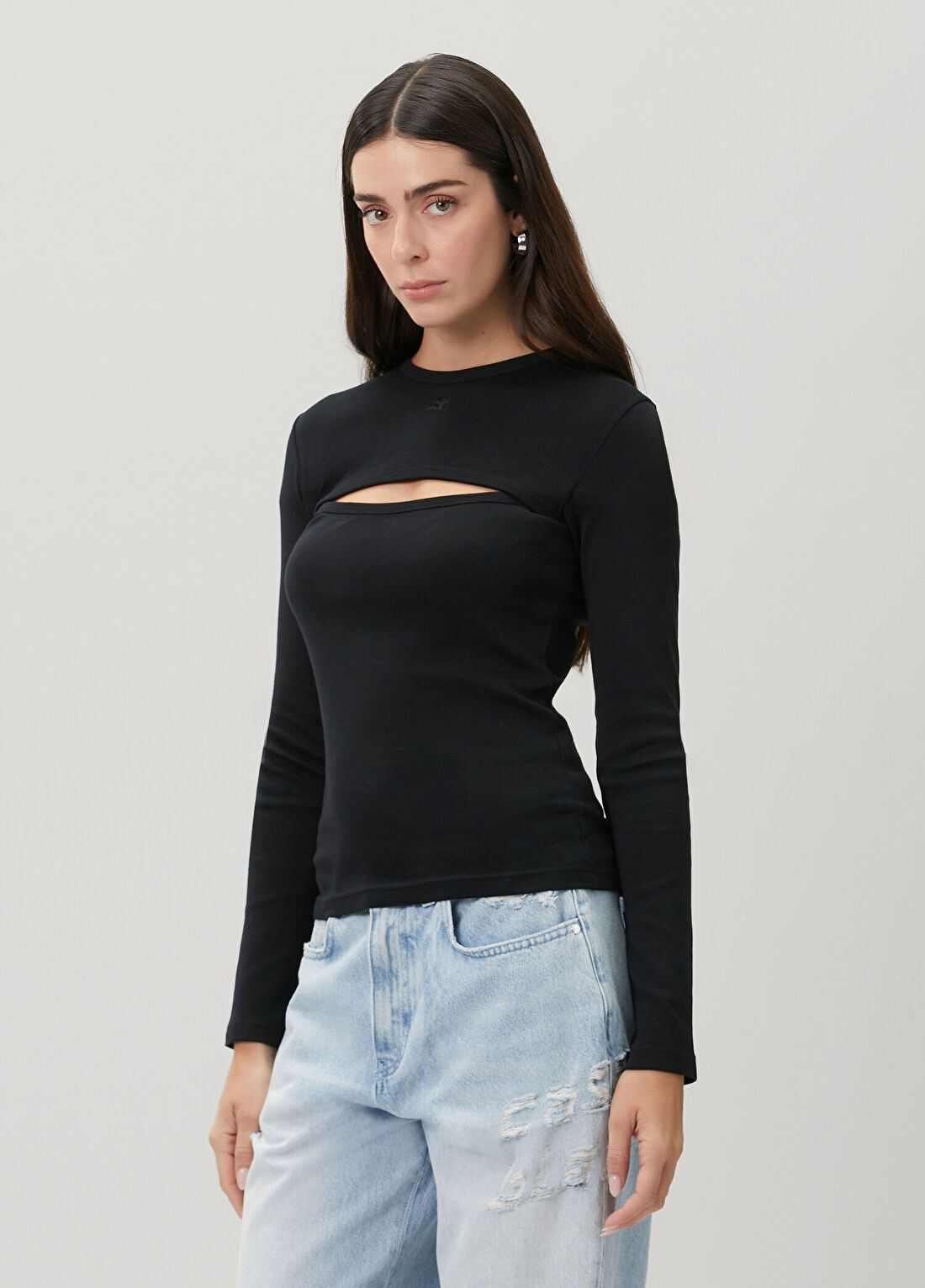 Courreges Siyah Kesim Detaylı Uzun Kol T-shirt görsel 4