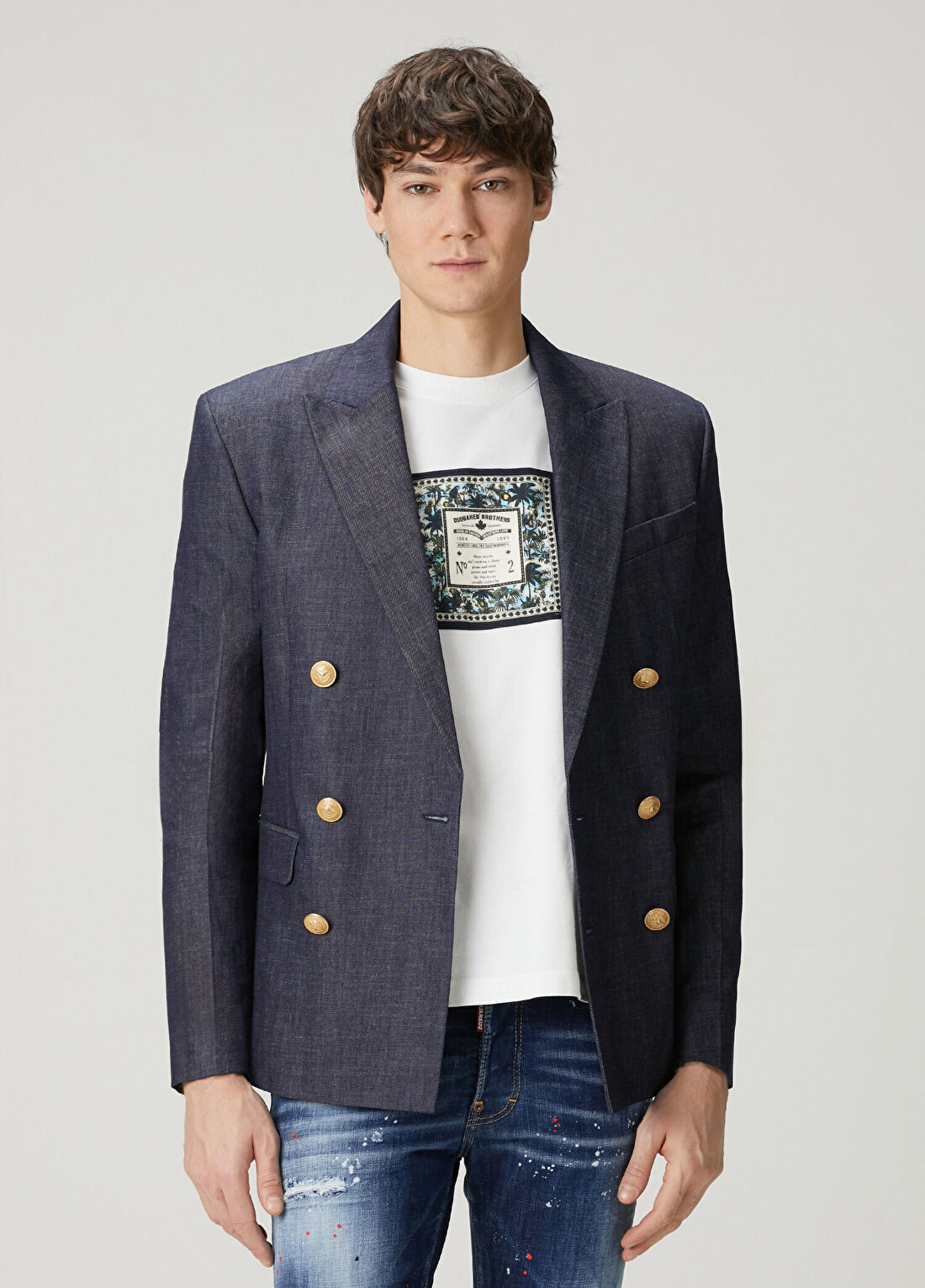 Dsquared2 Lacivert Kruvaze Denim Ceket