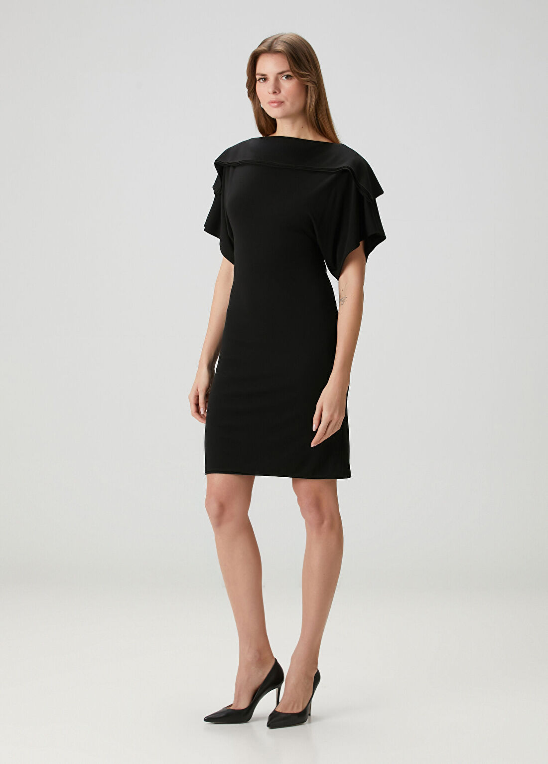 Loewe Slim Fit Siyah Drapeli Mini Elbise görsel 3