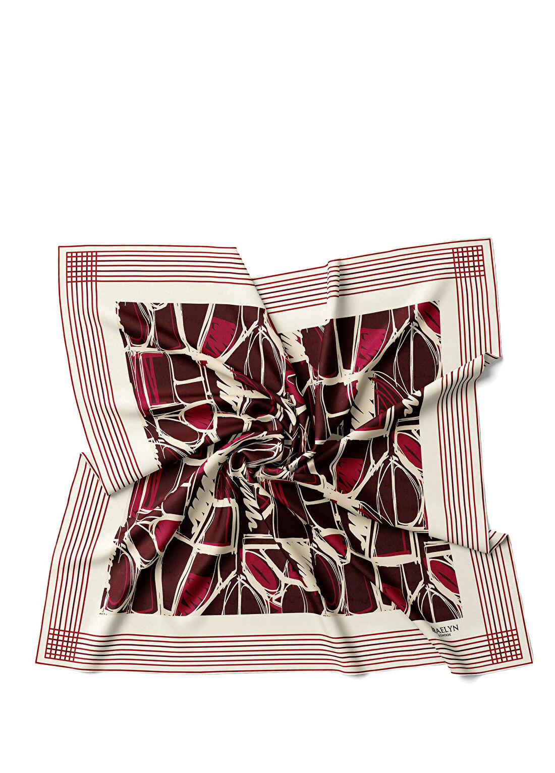 Braelyn London Crimson Geometry Twill İpek Kadın Eşarp görsel 2