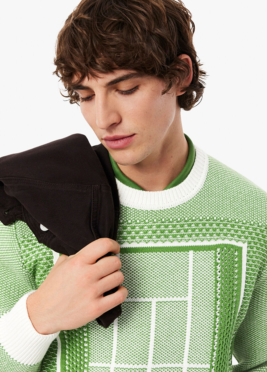 Lacoste Yeşil Desenli Classic Fit Bisiklet Yaka Uzun Kollu Erkek Kazak görsel 2