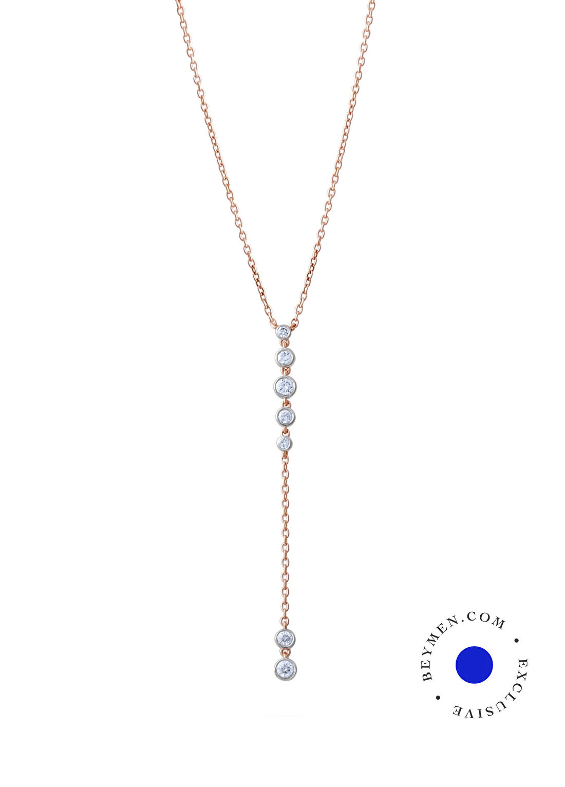 Safir Mücevher Luna Pırlanta Taşlı 14 Ayar Rose Gold Kadın Y Kolye