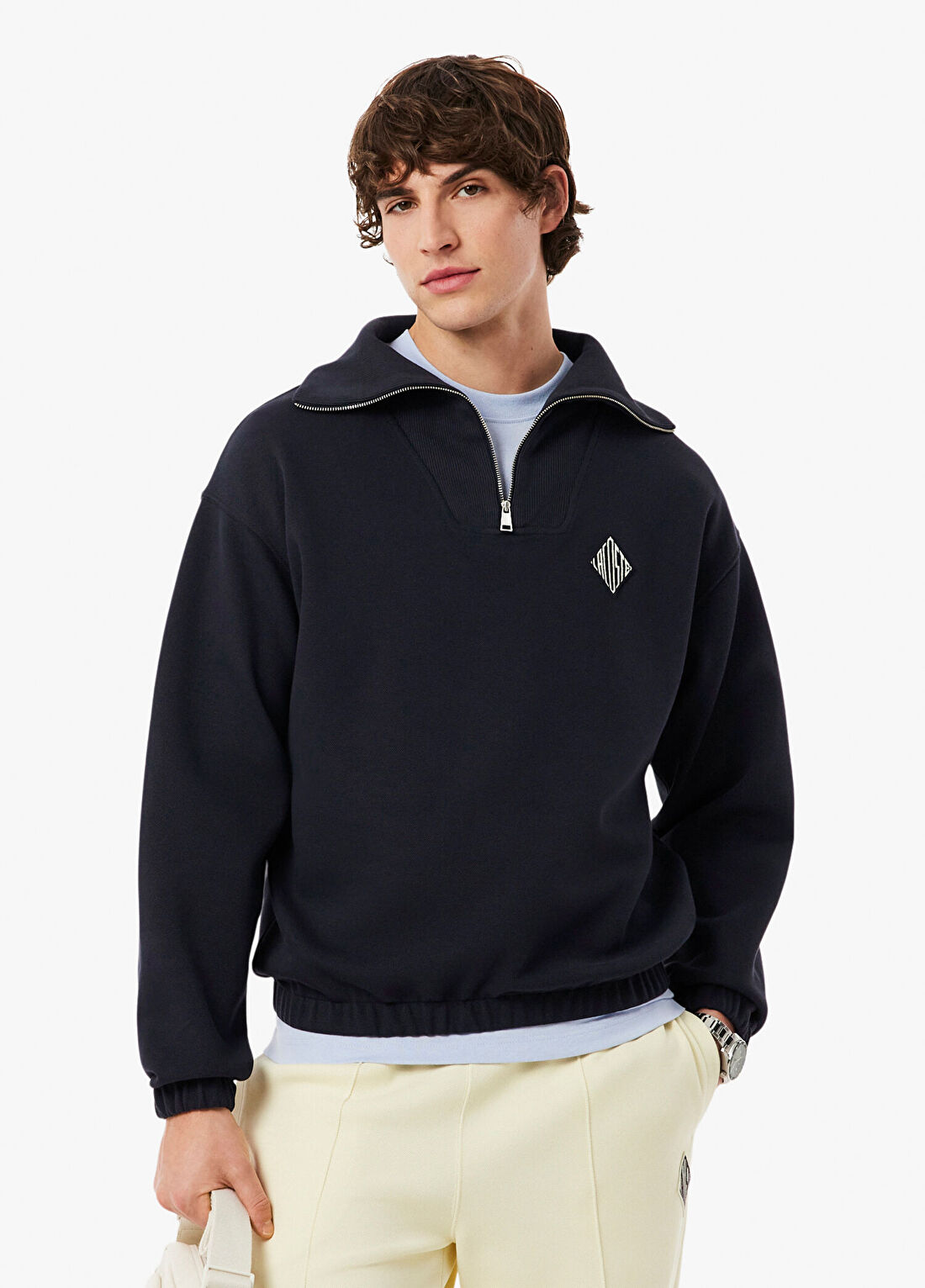 Lacoste Siyah Loose Fit Yarım Fermuarlı Uzun Kollu Erkek Sweatshirt