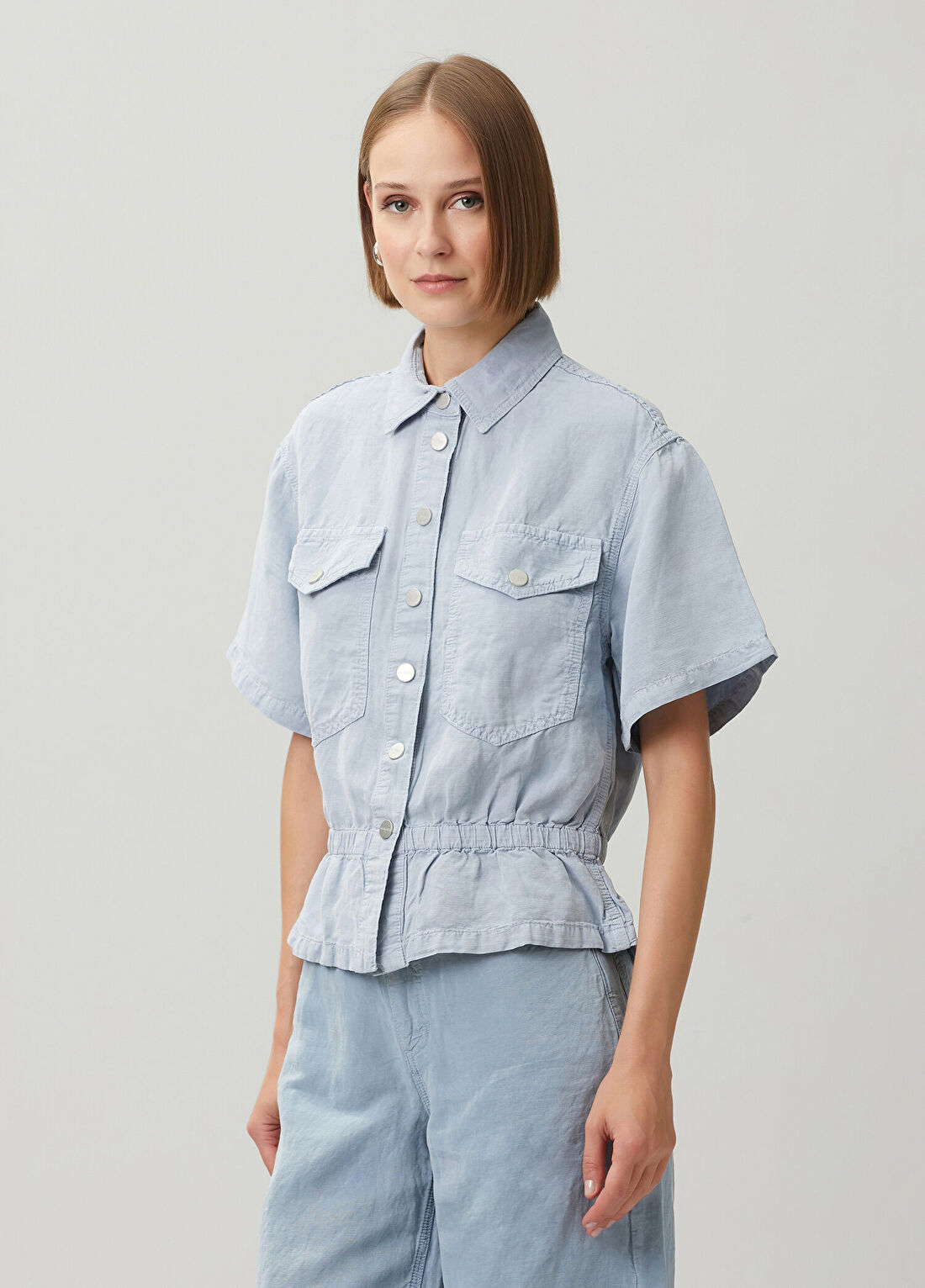 AllSaints Tove Açık Mavi Gömlek görsel 3