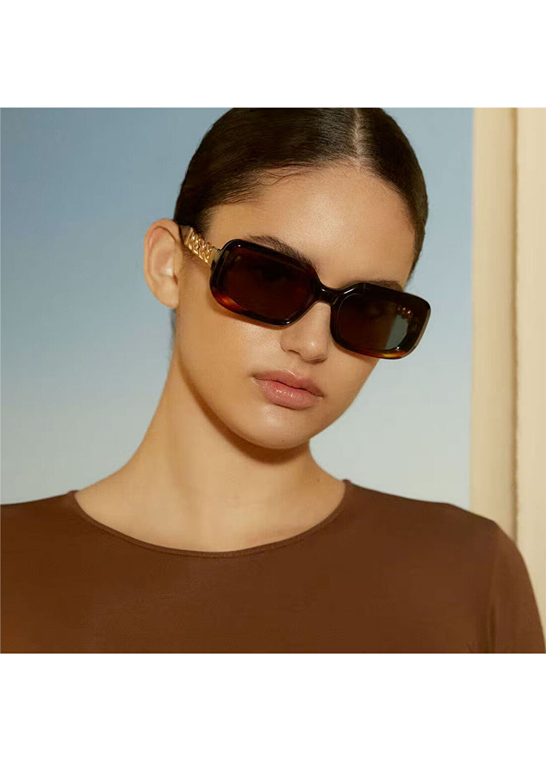 Gigi Studios Capsule Hera 6699 2 Dikdörtgen Havana Altın Kadın Güneş Gözlüğü görsel 4
