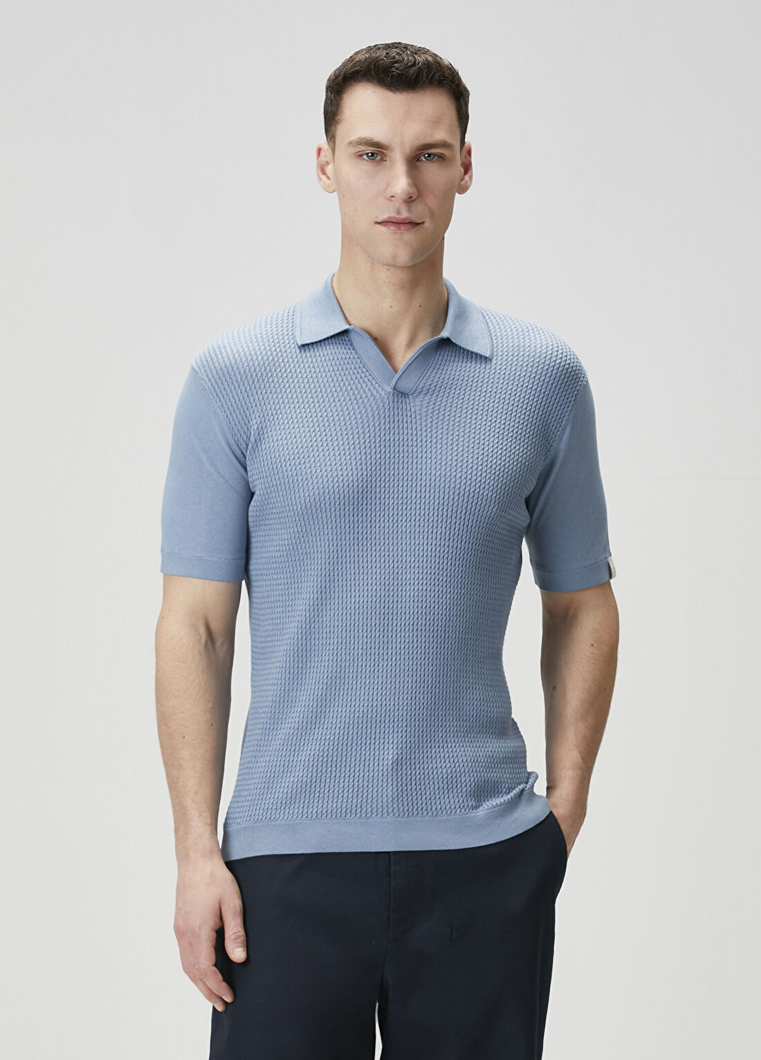 Rag&Bone Johnny Mavi Polo Yaka Kısa Kollu İpek Triko
