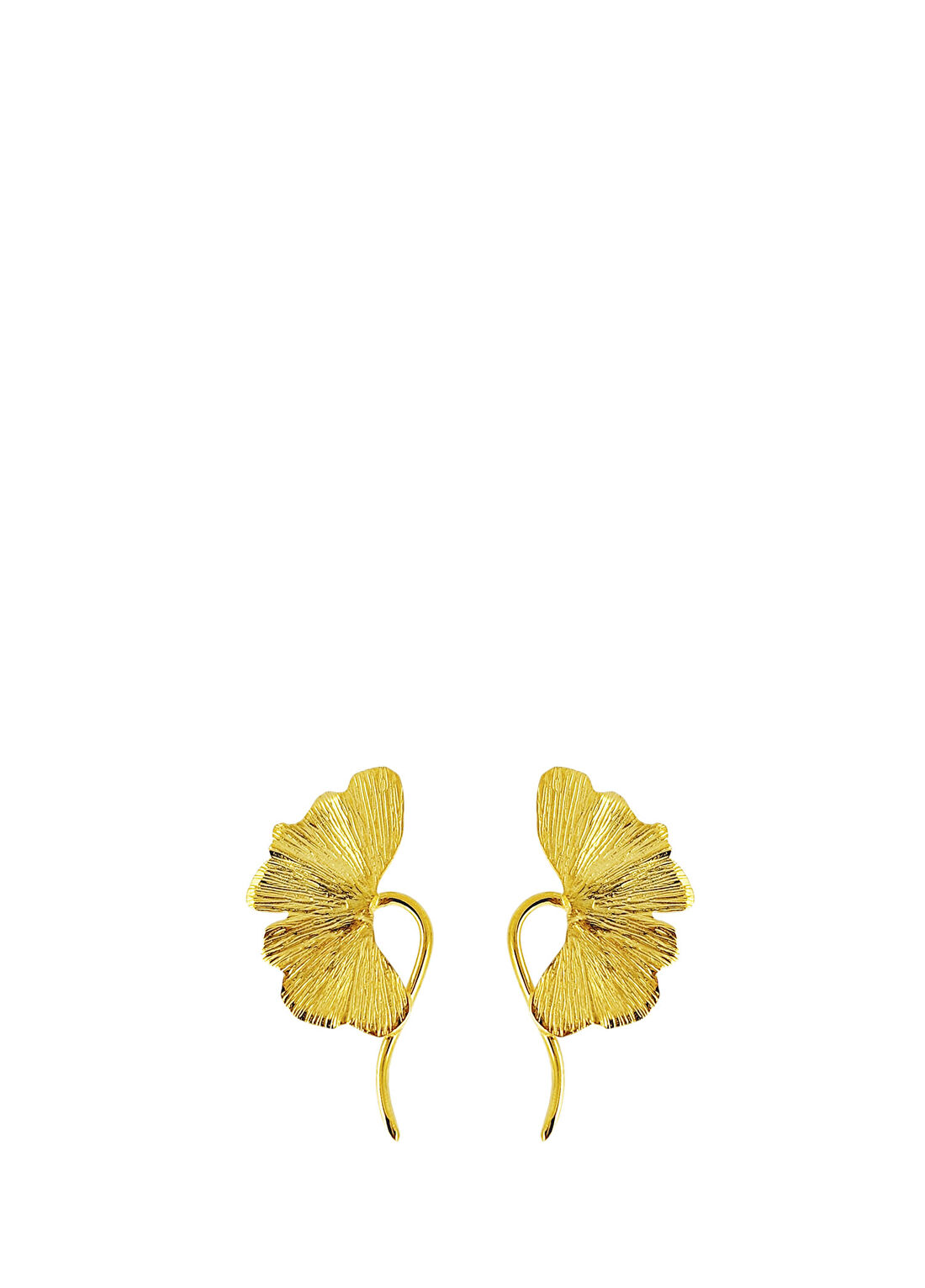 Ezra Baghaki Jewellery Ginkgo Dalı 925 Ayar Gümüş Üzeri 22 Ayar Altın Kaplama Kadın Küpe