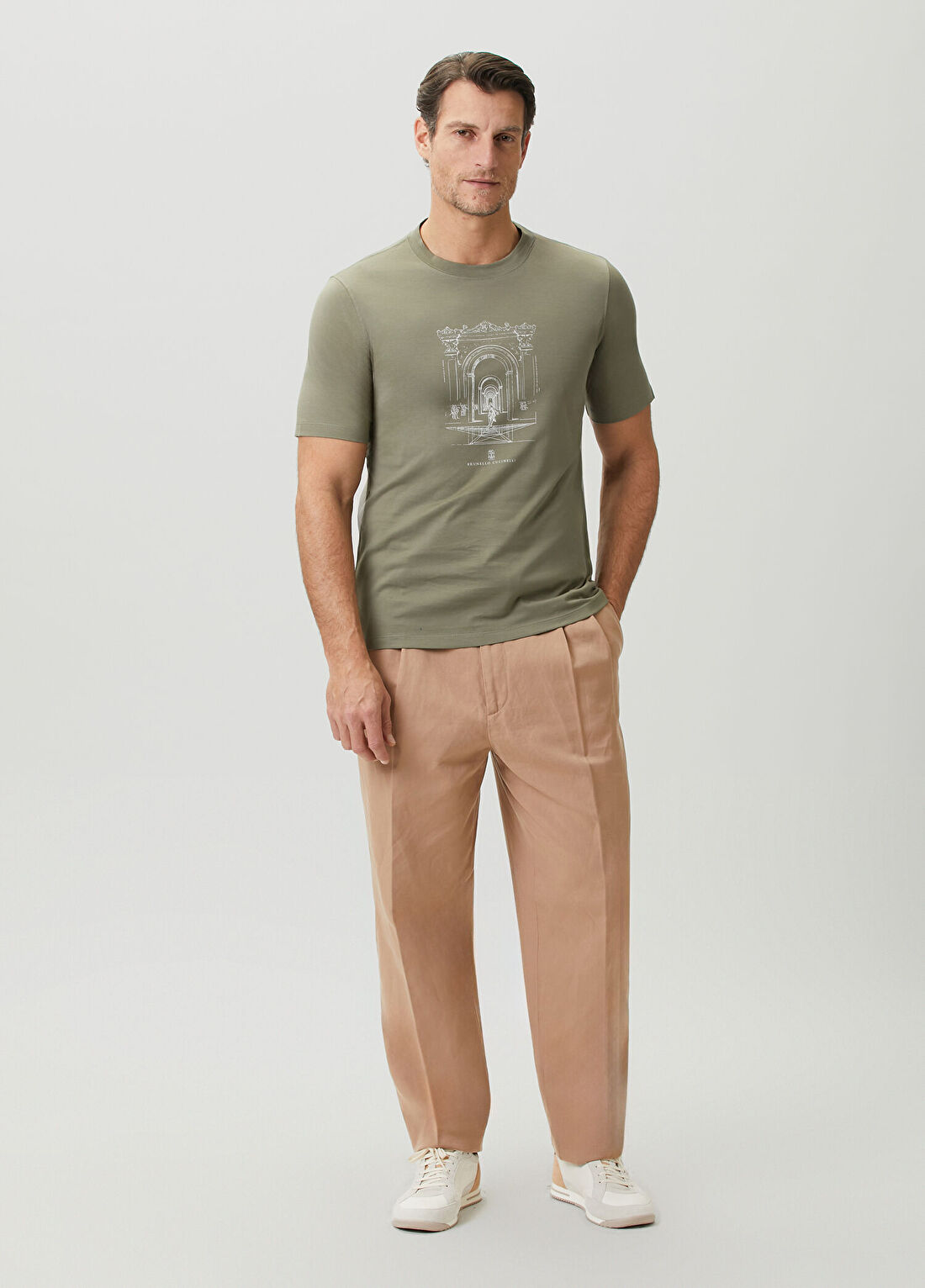 Brunello Cucinelli Yeşil Logo Baskılı T-shirt görsel 2