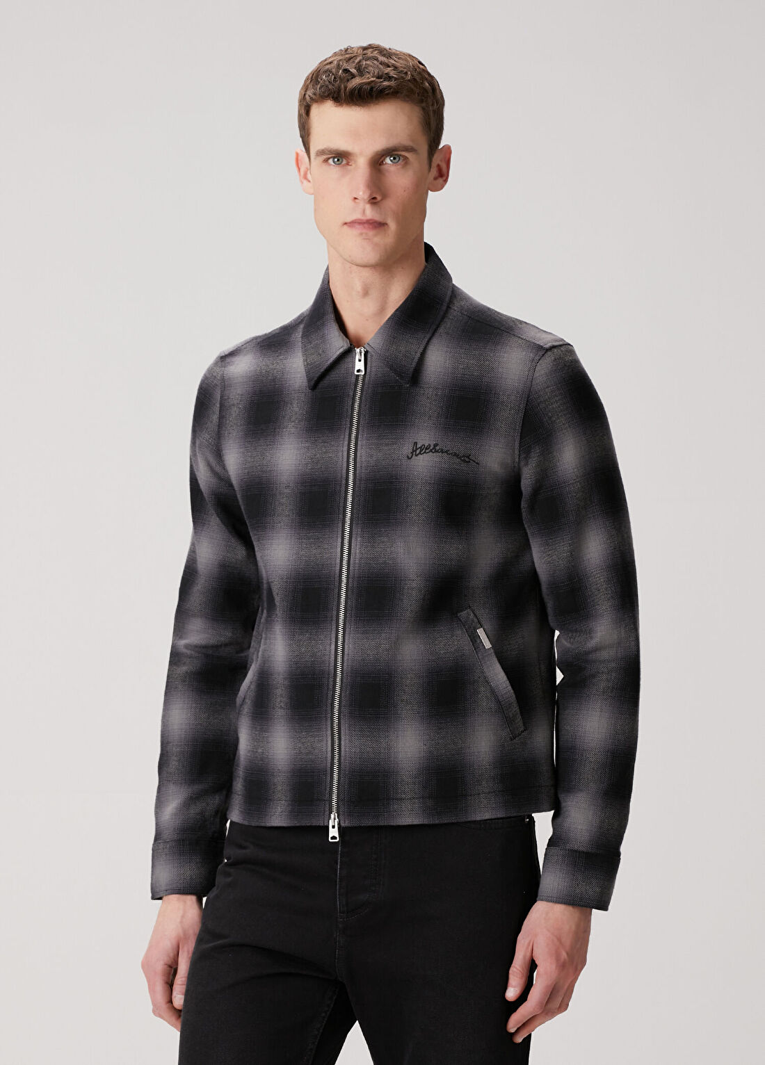 AllSaints Kapi Lacivert Ekose Desenli Dış Gömlek görsel 3