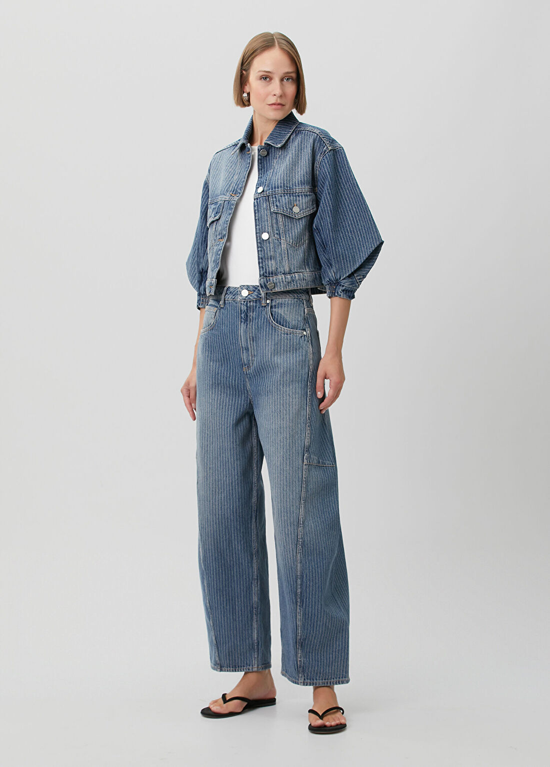 AllSaints Carter Mavi Çizgili Jean Pantolon