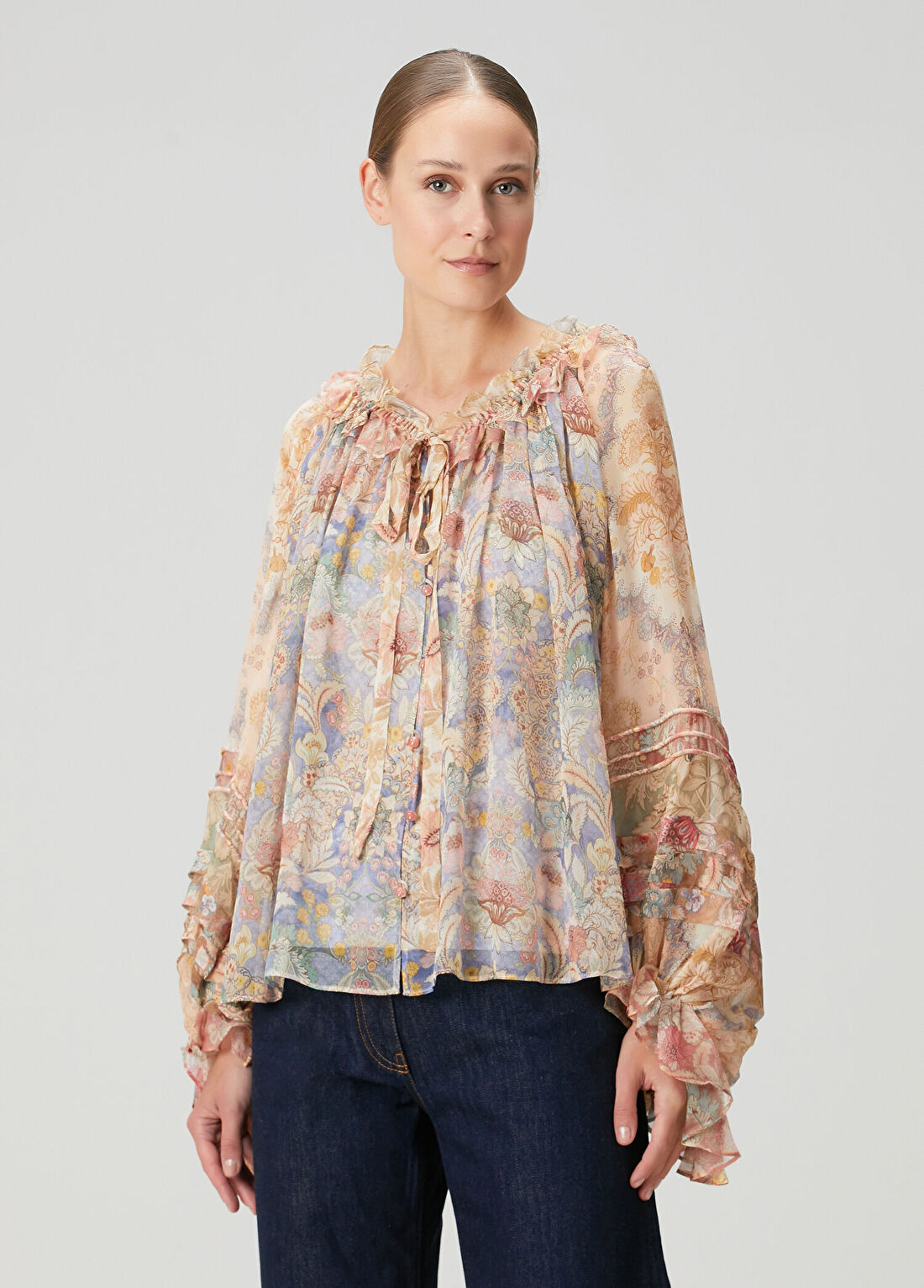 Zimmermann Rebellion Pembe Çiçekli İpek Bluz