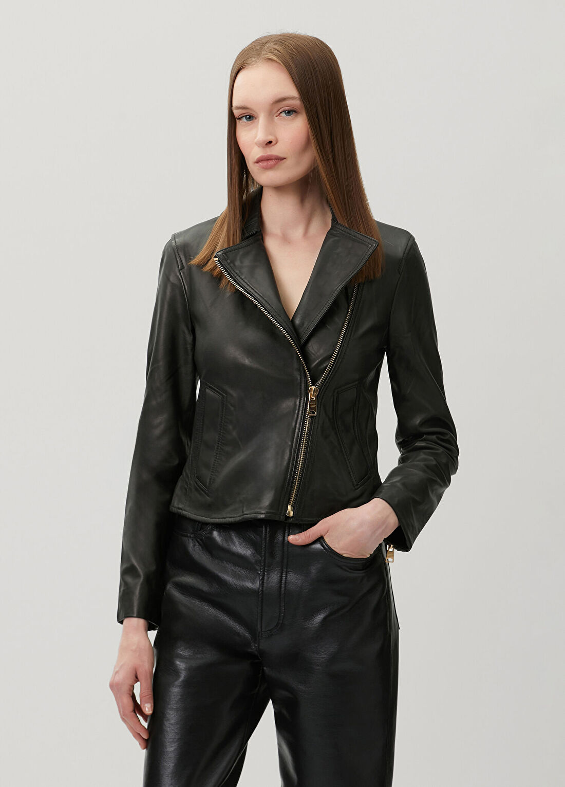 AllSaints Siyah Gold Deri Ceket