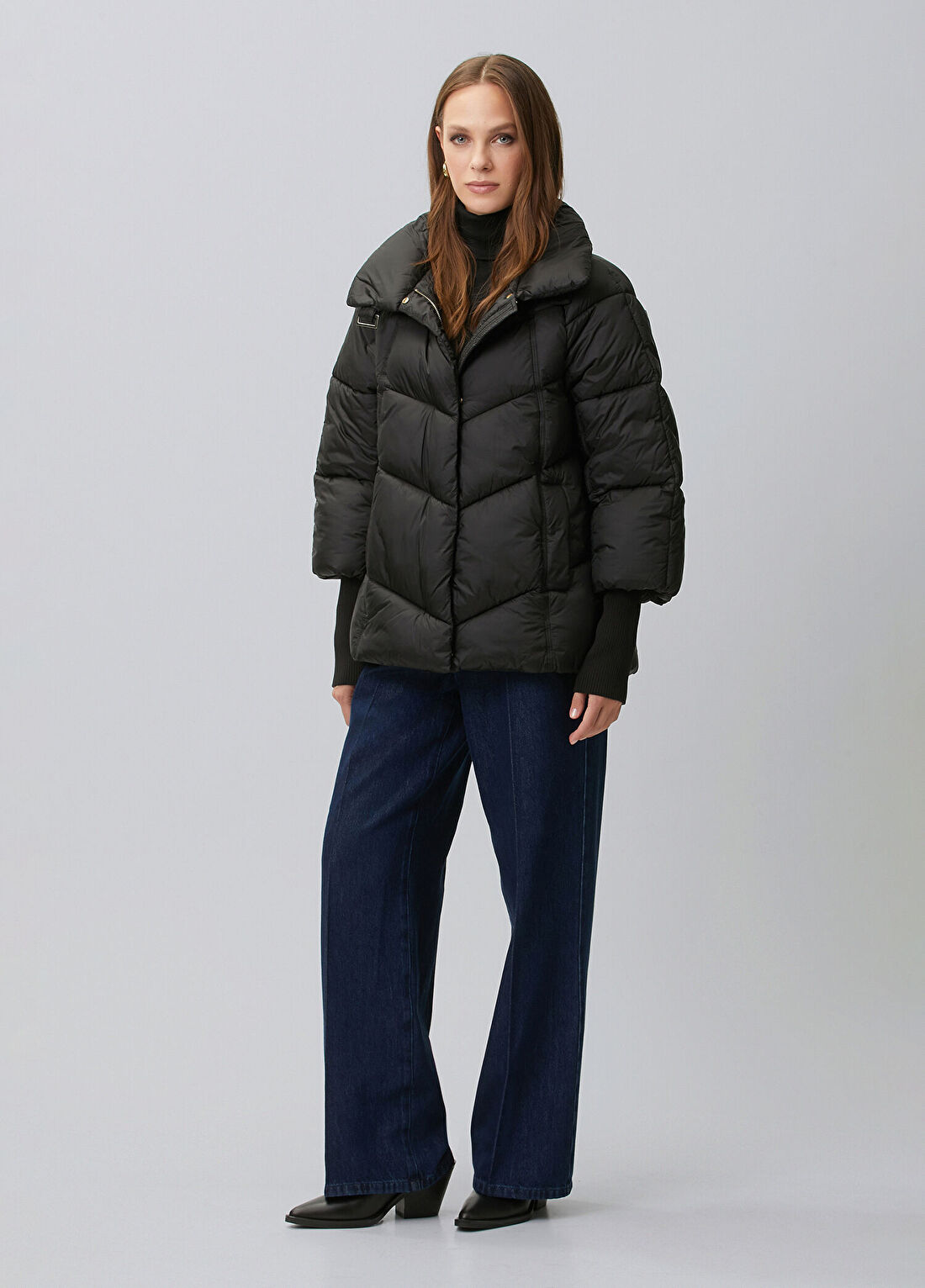 Network Siyah Oversize Puffer Mont görsel 3
