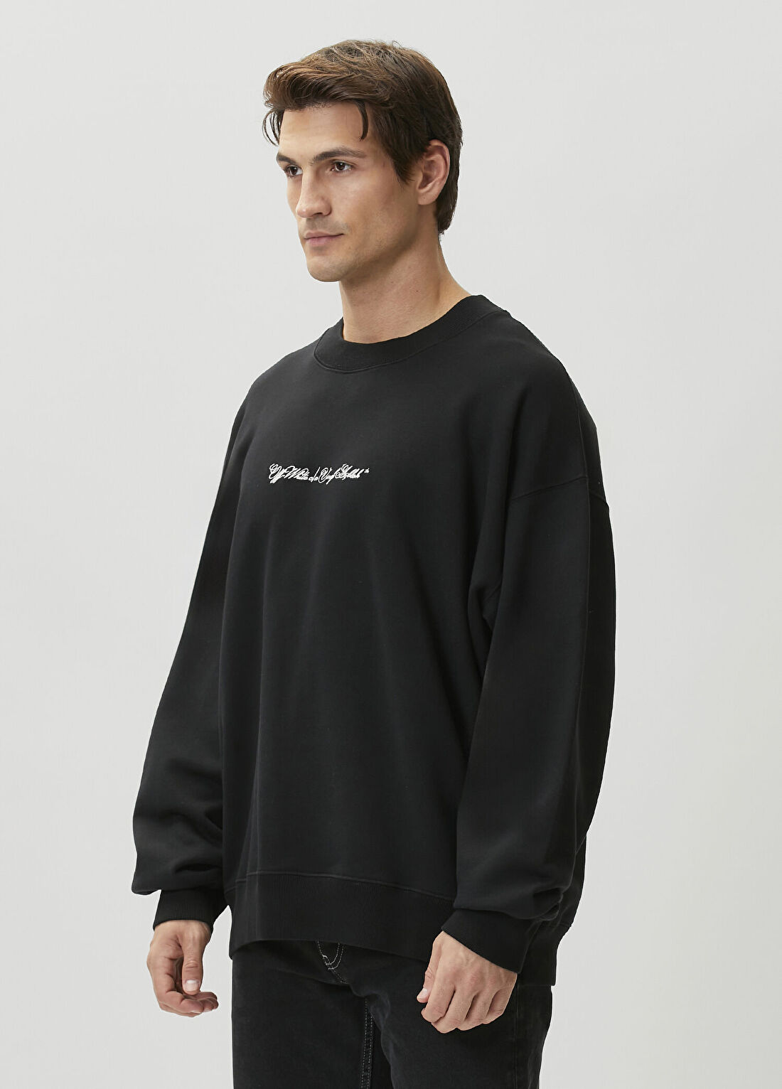 Off-White Siyah Logo Jakarlı Sweatshirt görsel 3