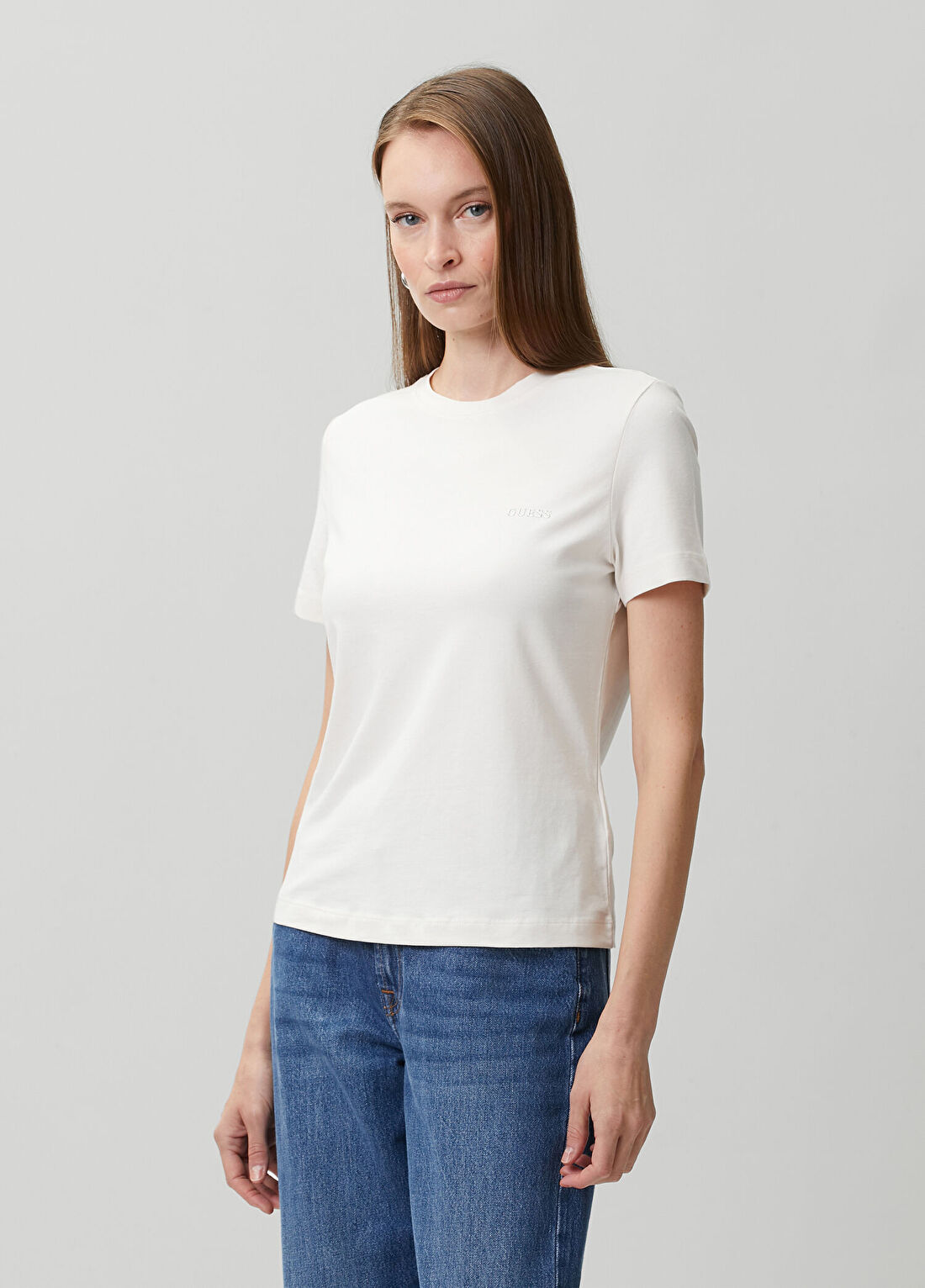 Guess Tracey Slim Fit Ekru T-shirt görsel 3
