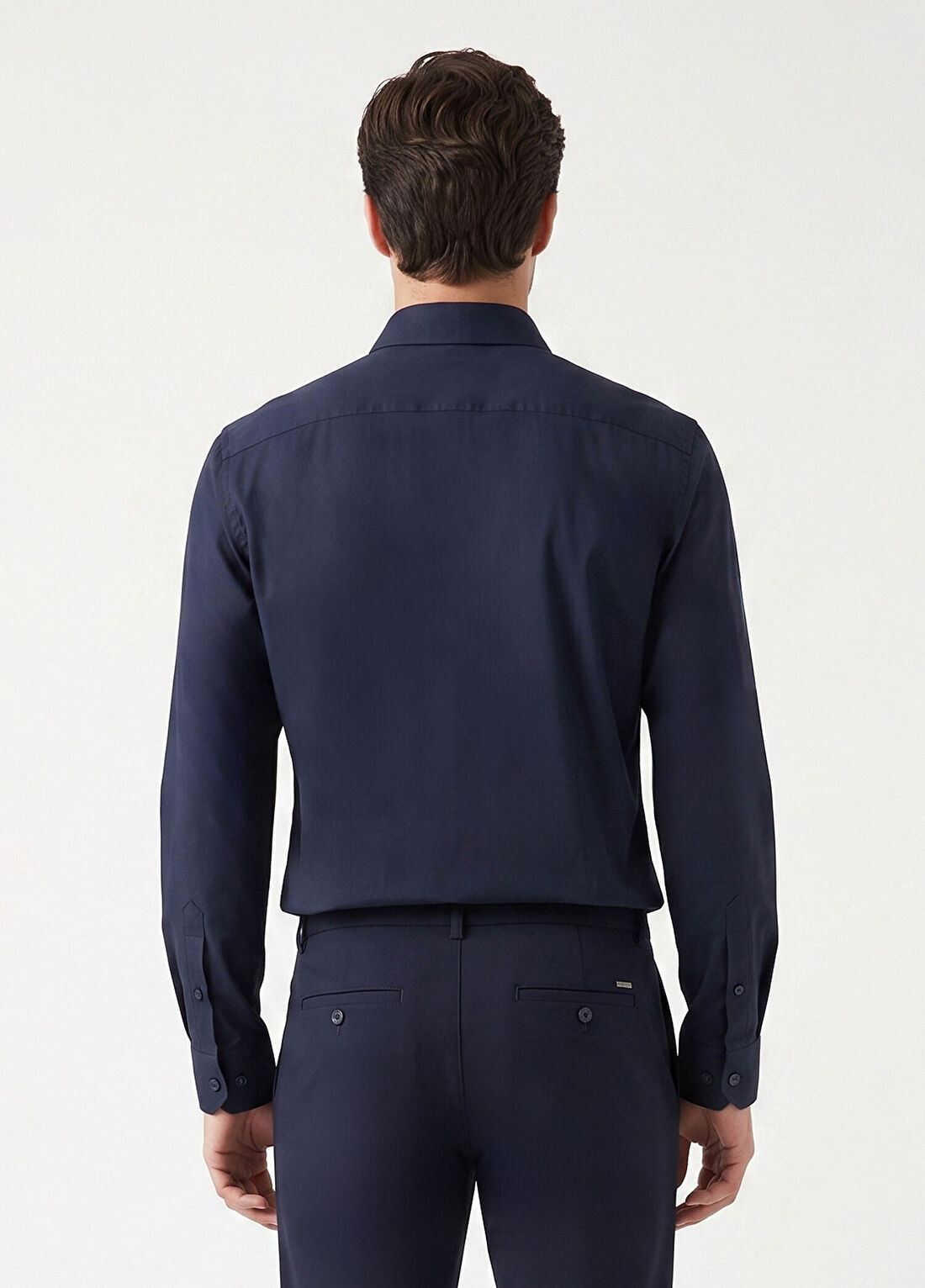 Network Lacivert Slim Fit Pamuk Saten Gömlek görsel 2