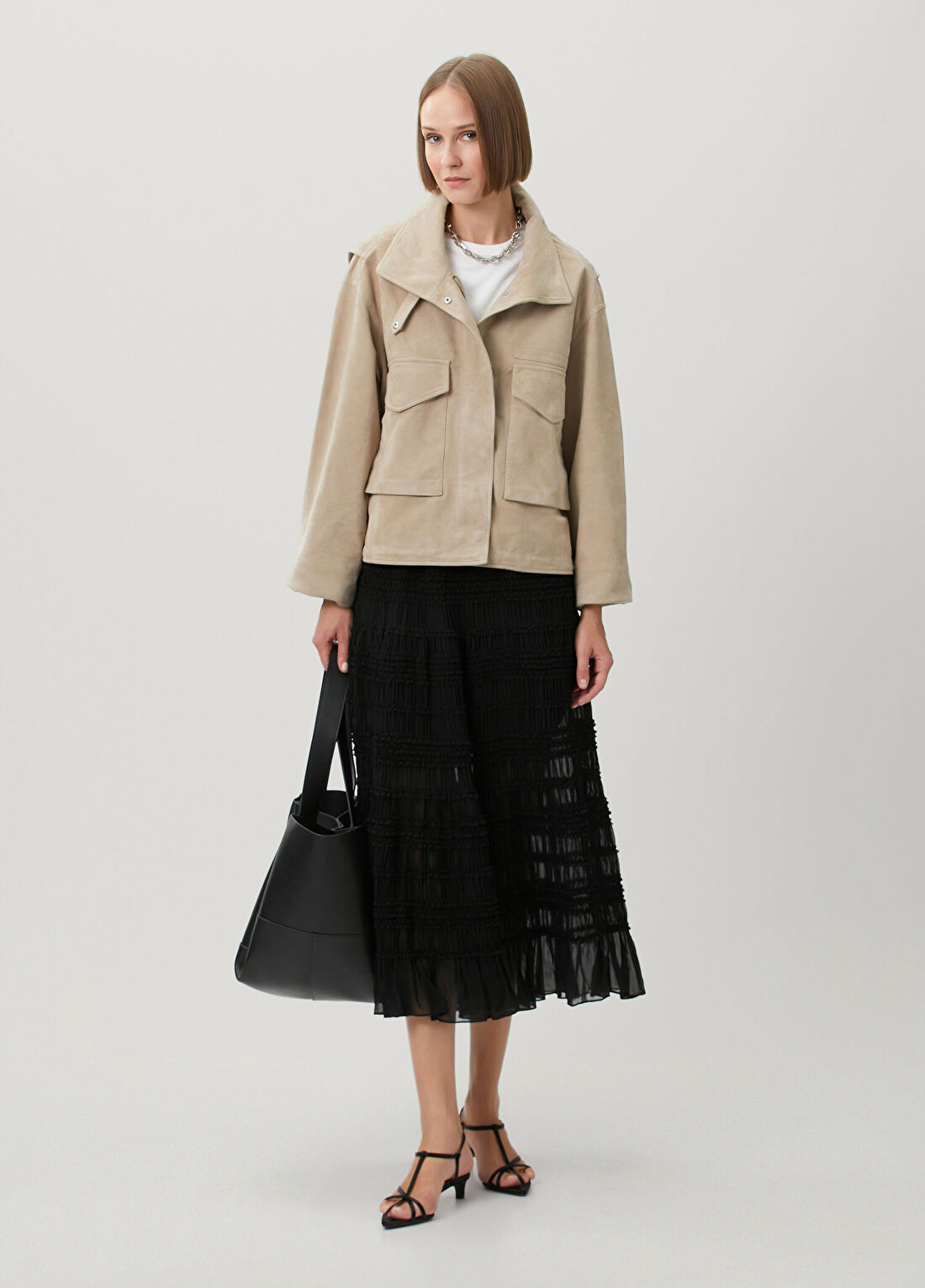 AllSaints Lotus Siyah Midi Etek