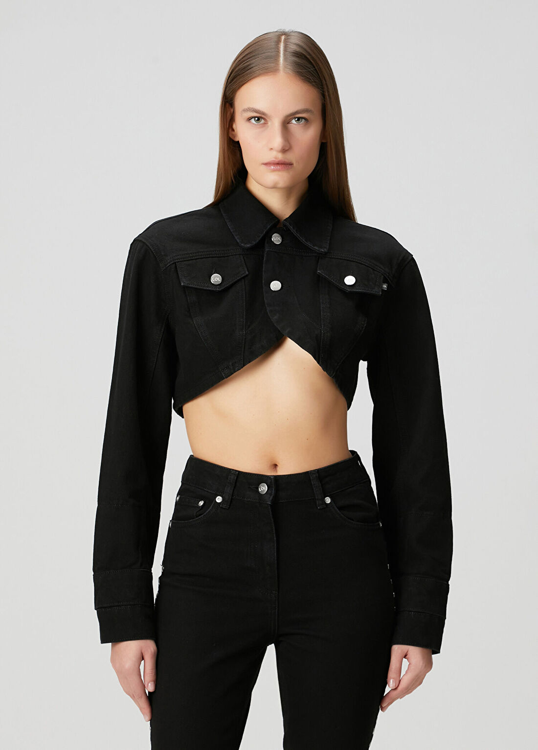 Lol Delvina Siyah Crop Denim Ceket