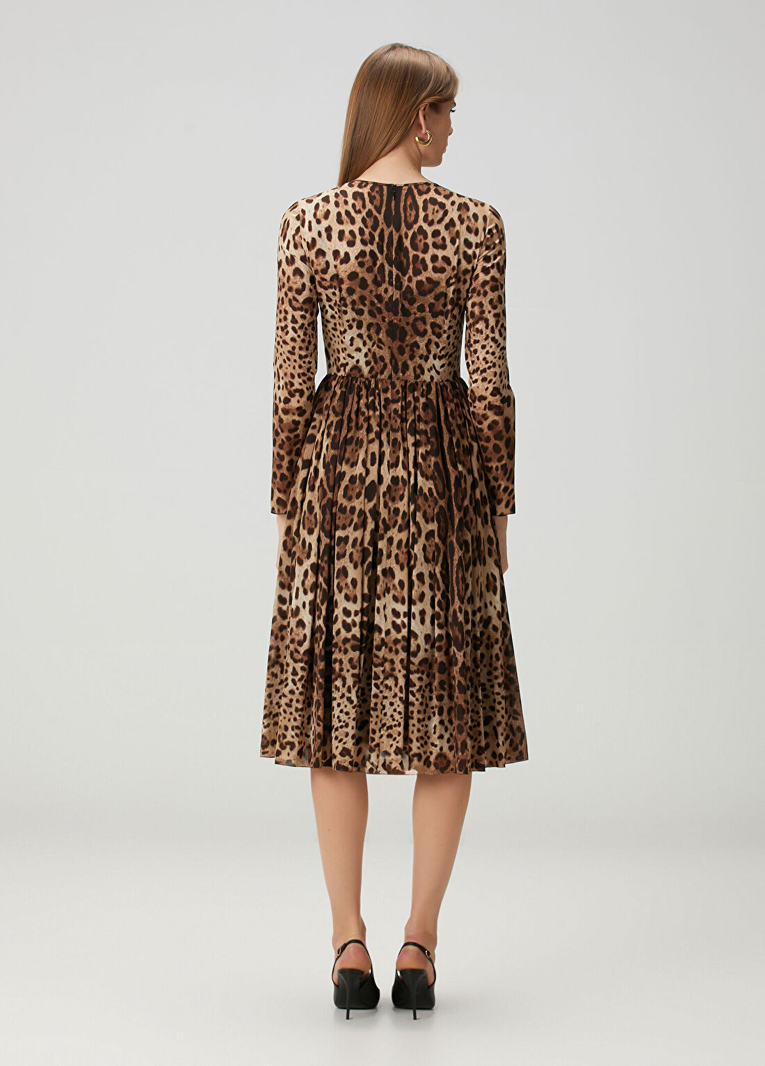 Dolce&Gabbana Leopar Desenli Midi İpek Elbise görsel 4
