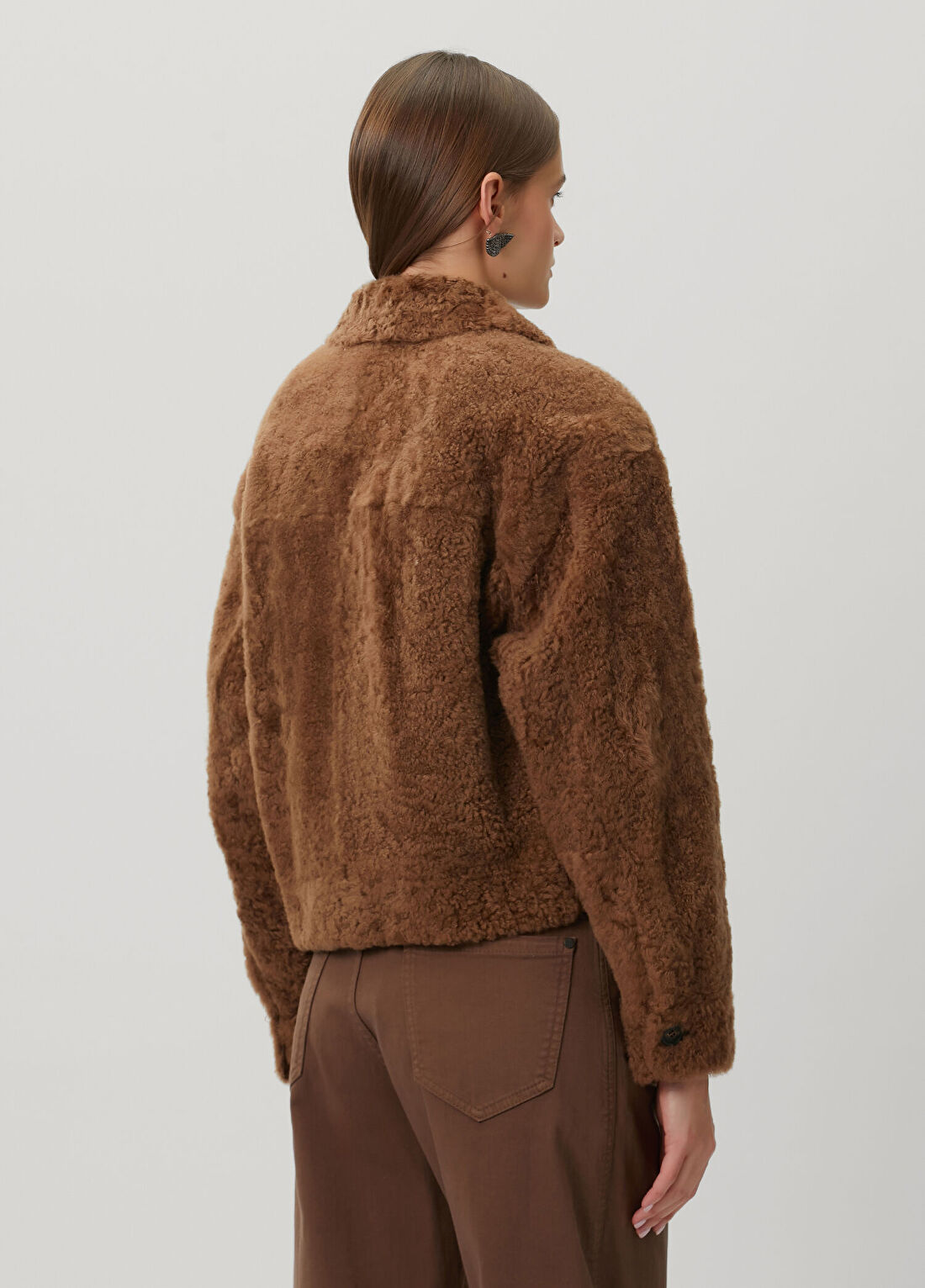 Brunello Cucinelli Kahverengi Shearling Deri Ceket görsel 4