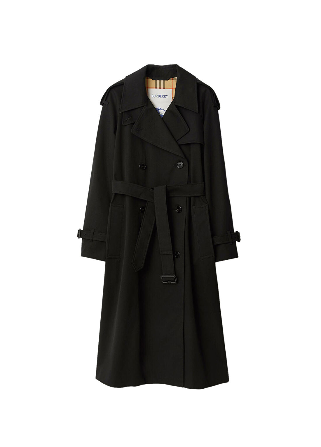 Burberry Long Castleford Siyah Gabardin Kadın Trençkot