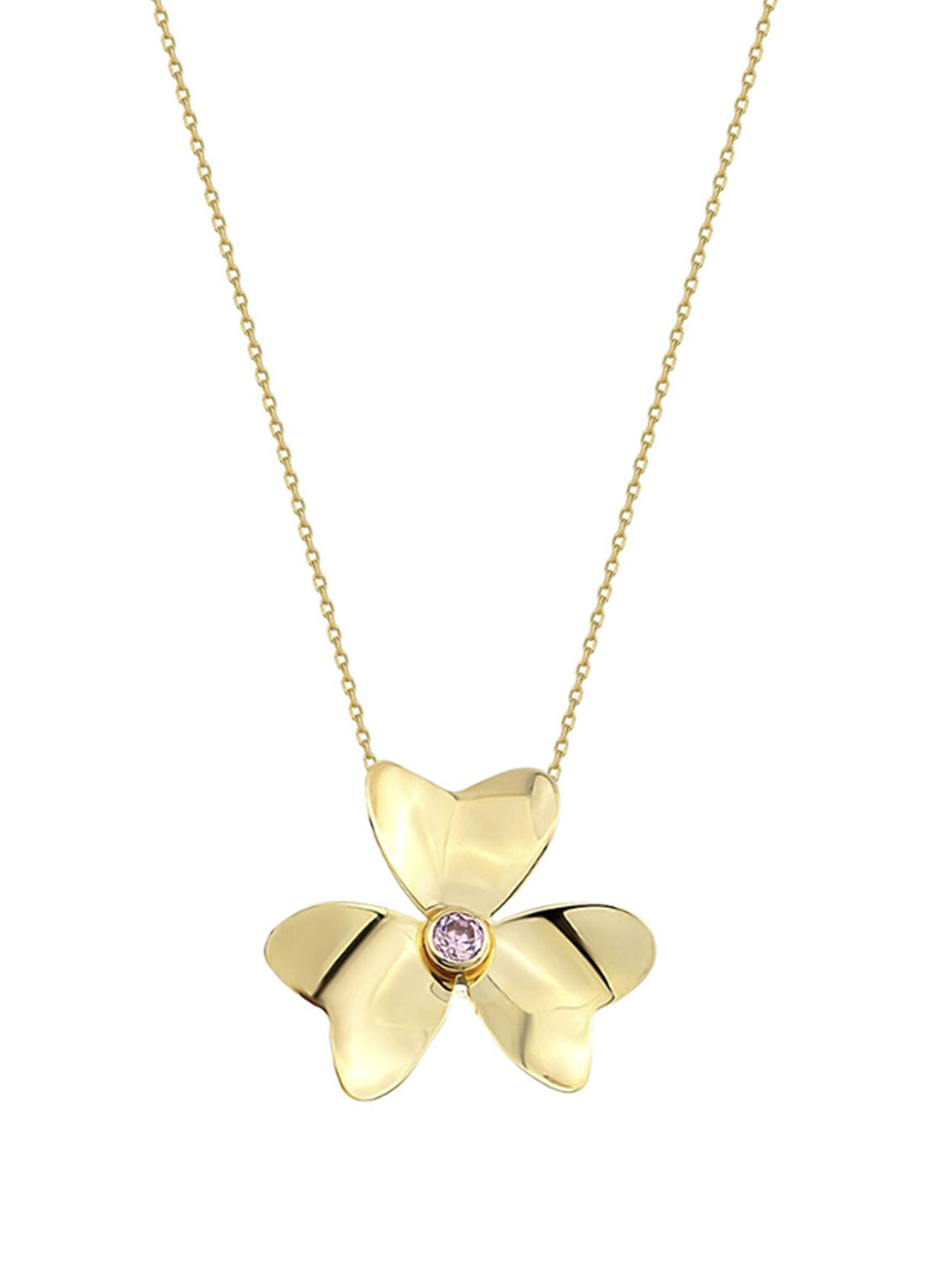 Orena Jewelry Pink Quartz Clover 14 Ayar Altın Kadın Kolye