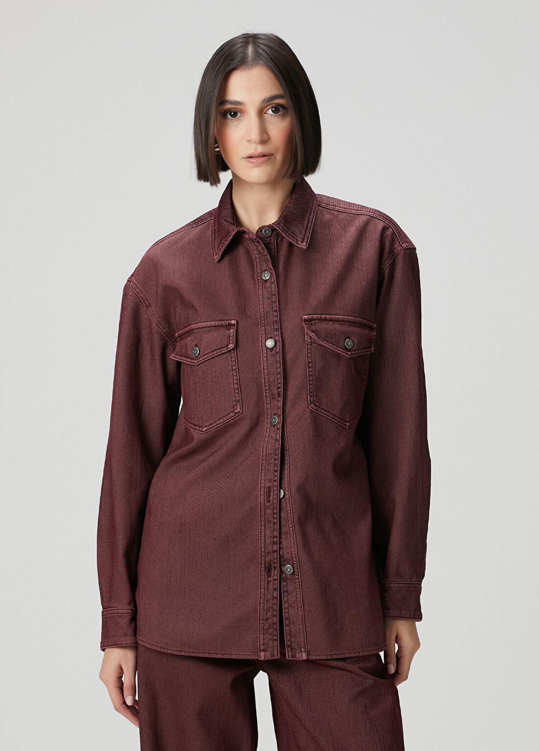Golden Goose Journey Bordo Dokulu Denim Gömlek